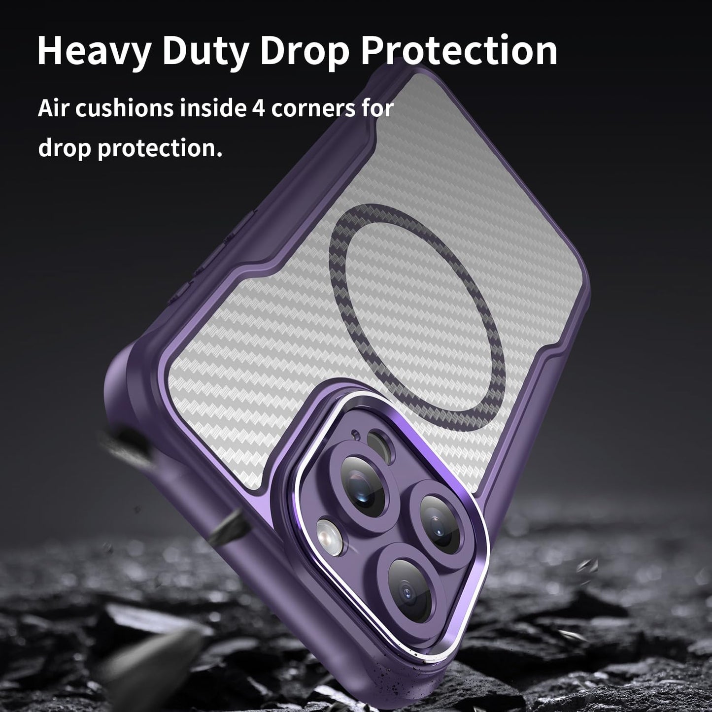 Magnetic carbon fibre case for iPhone 15 Pro max, support wireless charging, carbon fibre shockproof slim case Green