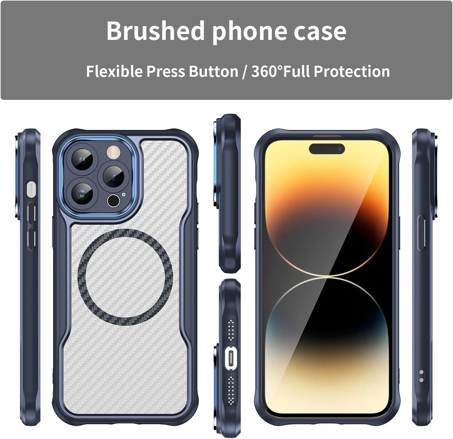 Magnetic carbon fibre case for iPhone 14 Pro max, support wireless charging, carbon fibre shockproof slim case Green