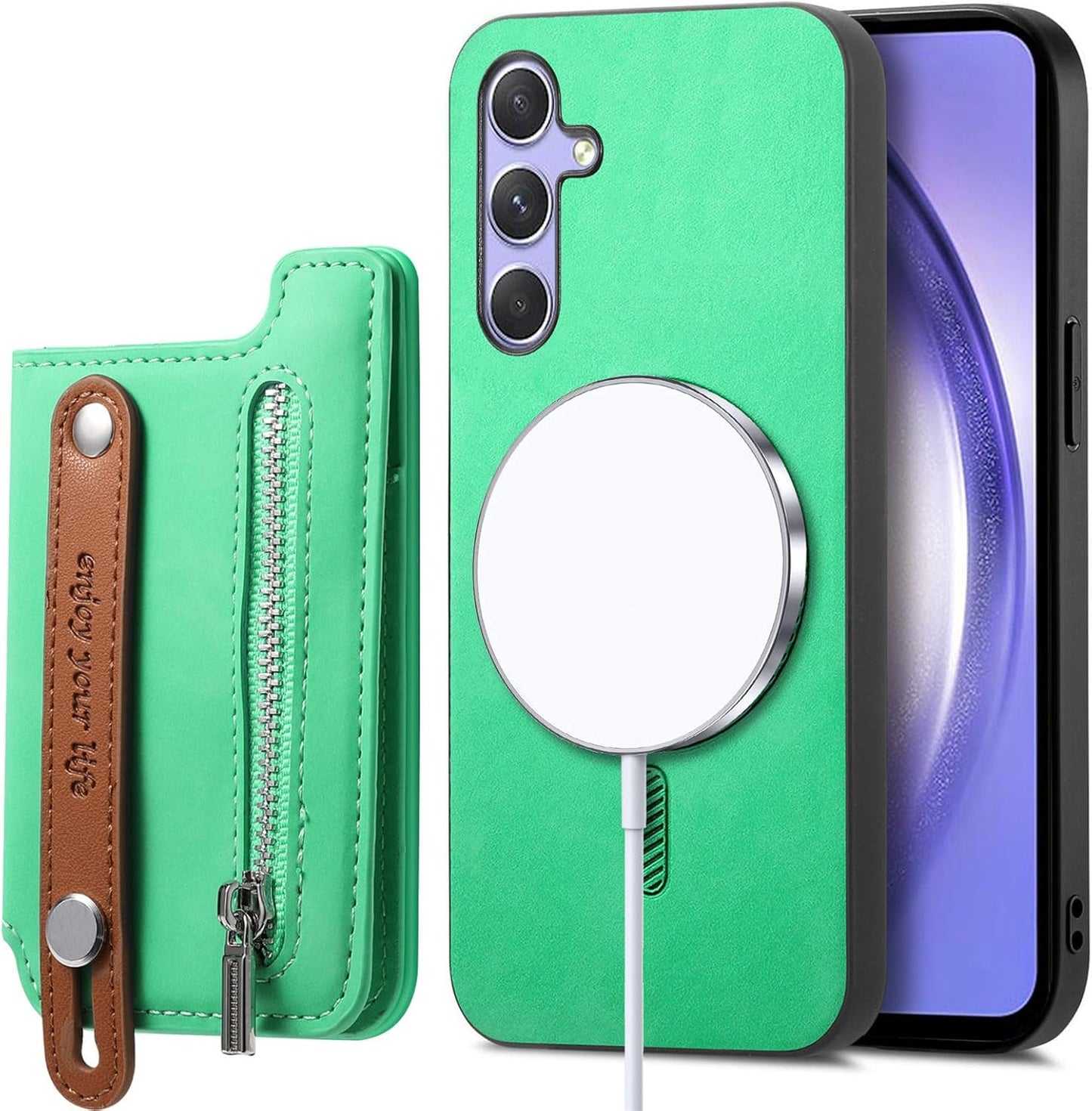iTape Retro magnetic mobile phone case for Samsung Galaxy S25+, wireless charging magnetic car mount, Card slot, card holder, wrist strap bracket RFID anti-theft card Orange