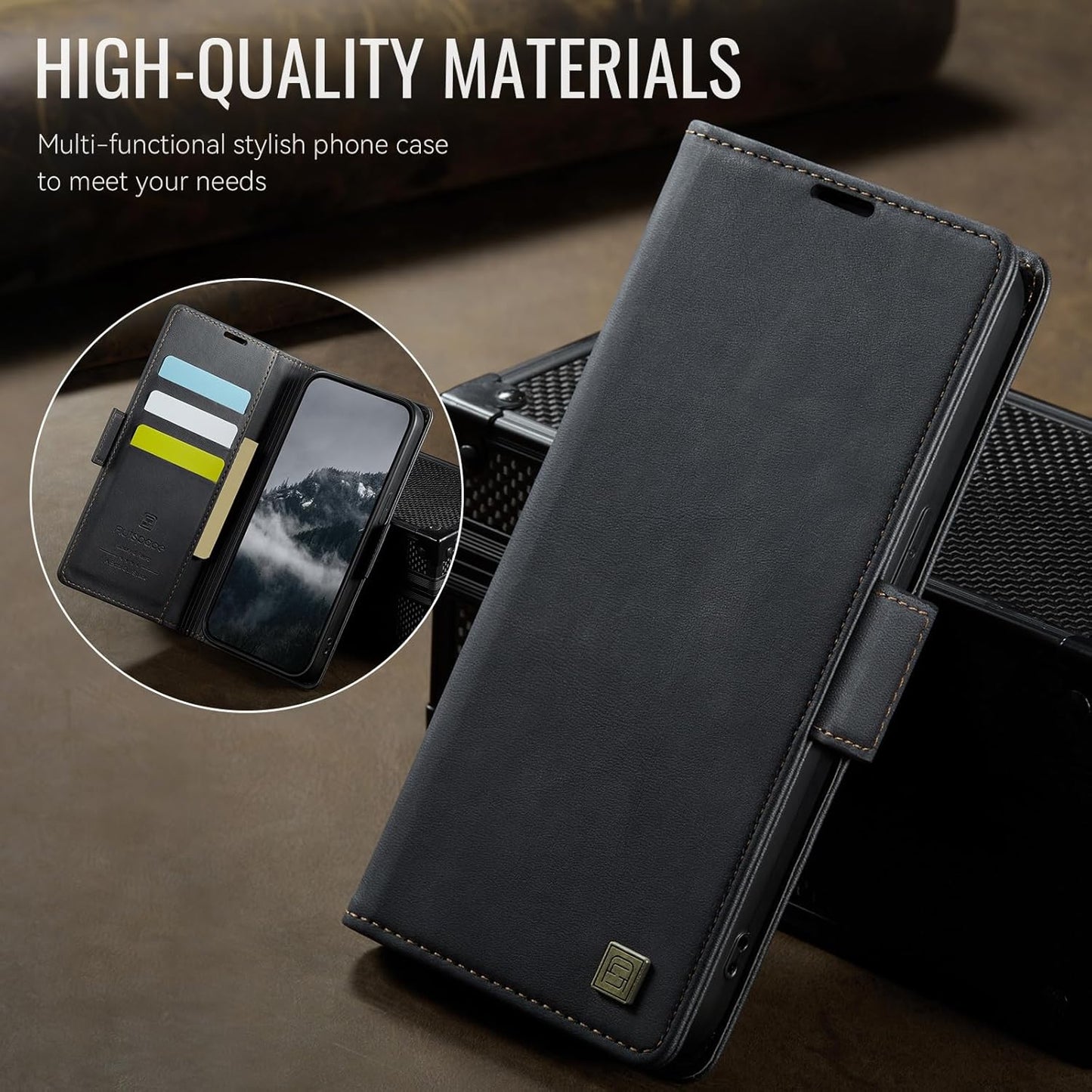Soft leather wallet case for iPhone 16E, RFID (anti-theft), wallet card slot flip cover stand for iPhone 16E Support wireless charging Gray