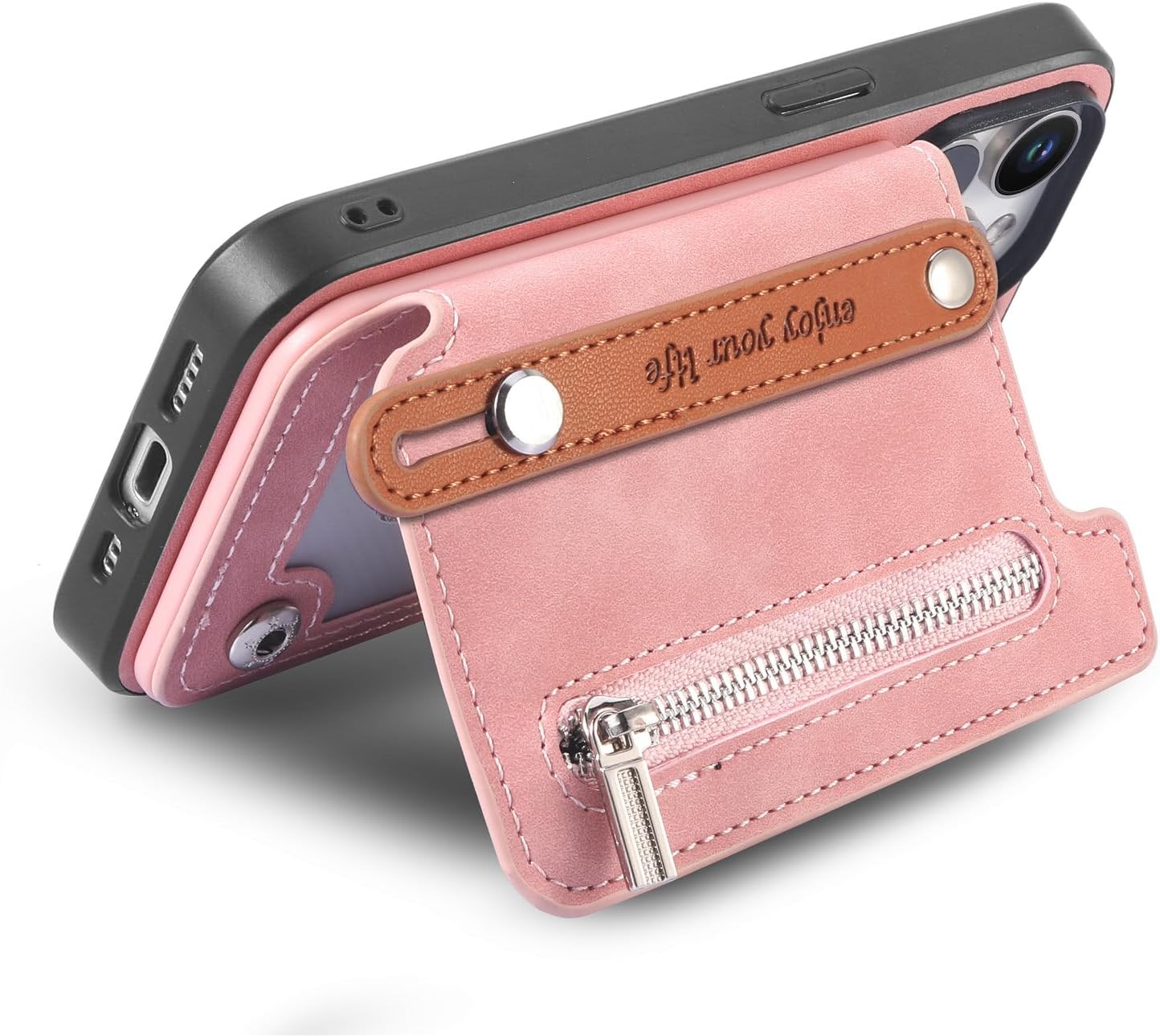 iTape Retro magnetic mobile phone case for Samsung Galaxy S25+, wireless charging magnetic car mount, Card slot, card holder, wrist strap bracket RFID anti-theft card Orange