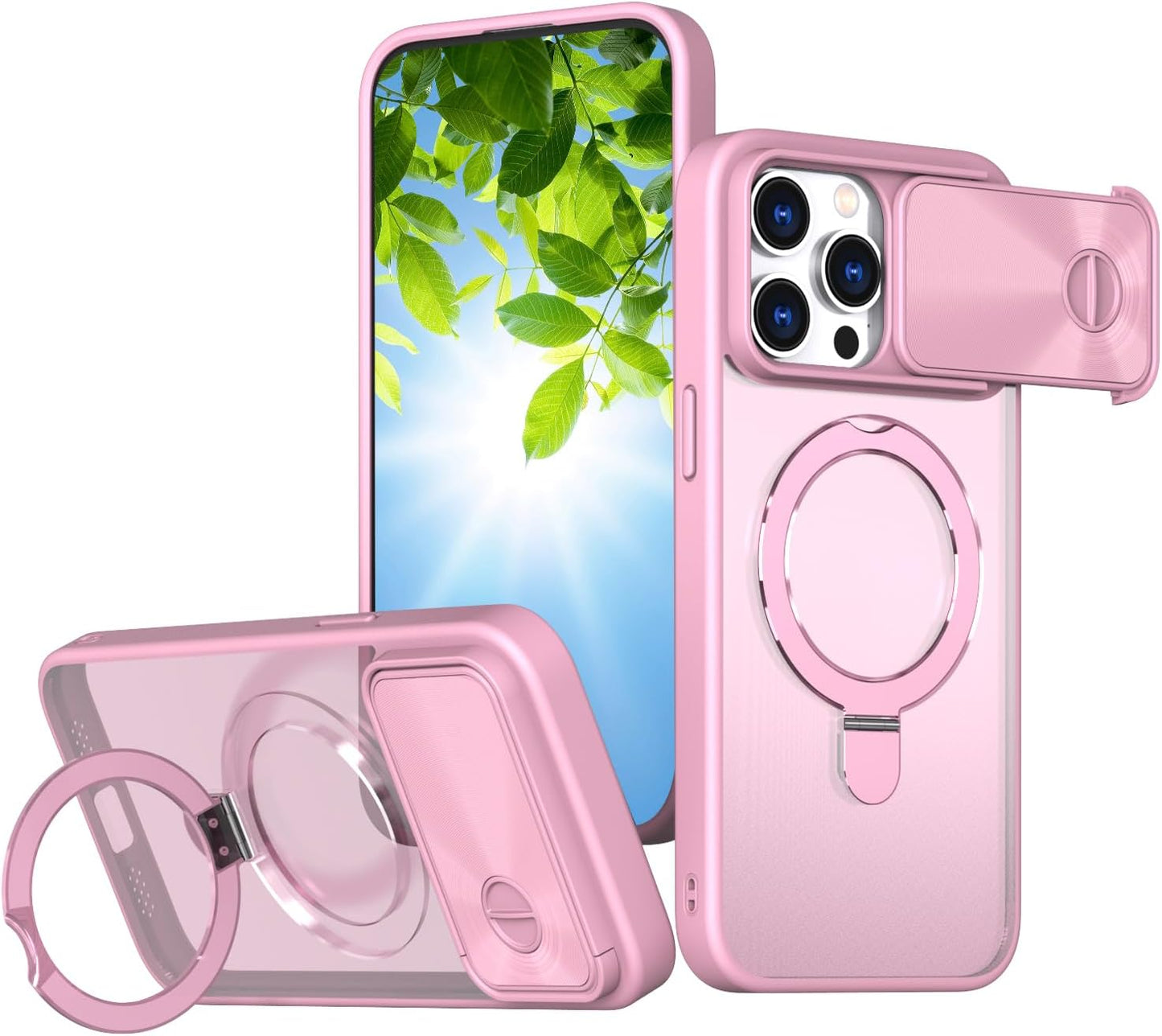 Magnetic mobile phone case for iPhone 15 Pro max, 360° rotating bracket supports wireless charging, camera sliding window protection, shockproof ultra-thin shell