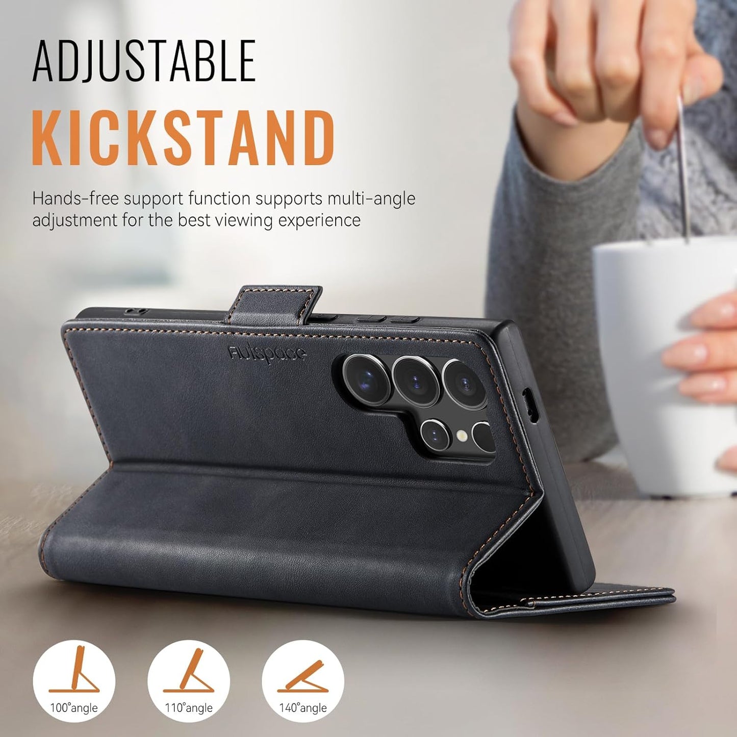 iTape Soft leather wallet case for Samsung Galaxy S24 Ultra, RFID (anti-theft), wallet card slot flip cover stand for Samsung Galaxy S24 Ultra Support wireless charging Brown