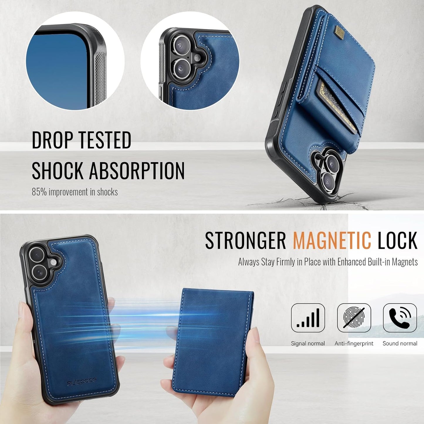 Up and down card holder mobile phone case suitable for iPhone 16 Plus, RFID (anti-theft), supports car magnetic suction function, card slot wallet holder Brown