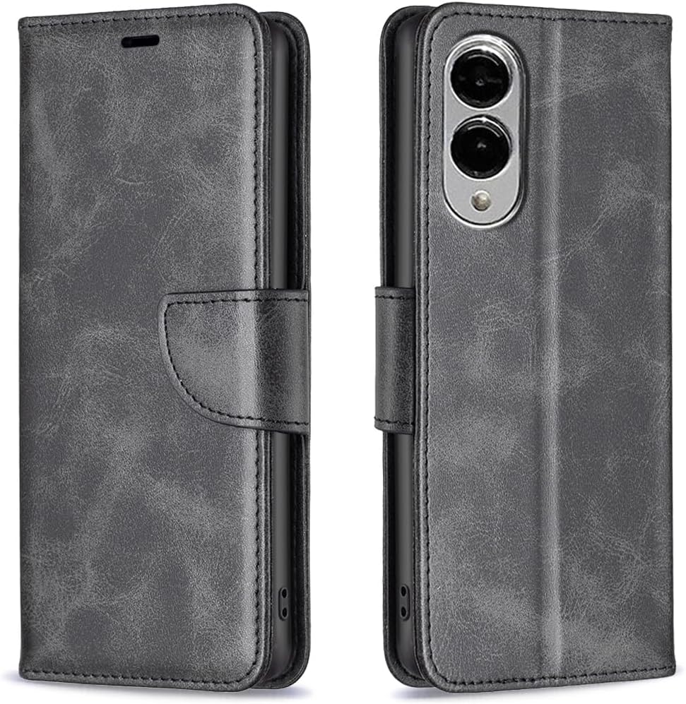 iTape Solid lambskin leather phone case for Samsung Galaxy S25 Edge, snap wallet style case, flip stand shock protection Brown