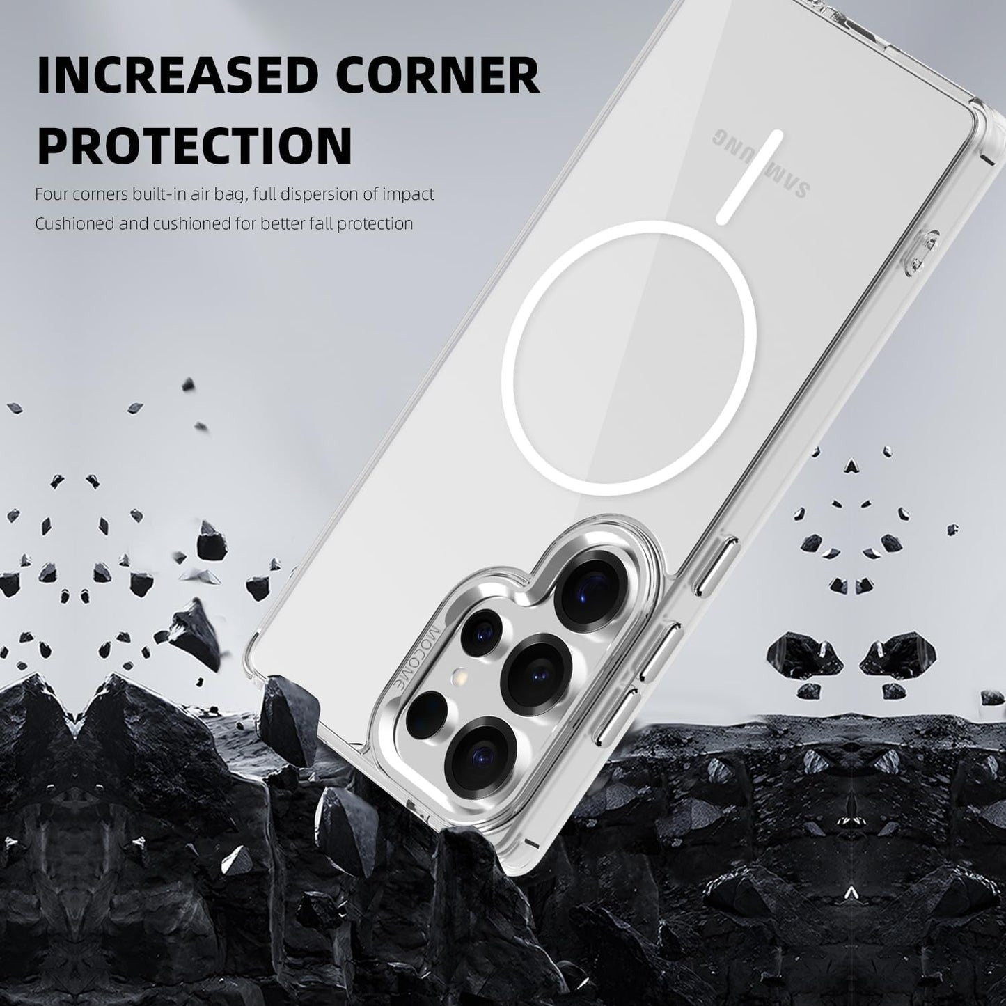 iTape Magnetic transparent phone case for Samsung Galaxy S25 Ultra, supports wireless charging, military-grade drop-proof, Car magnetic bracket 2 in 1 magnetic card holder