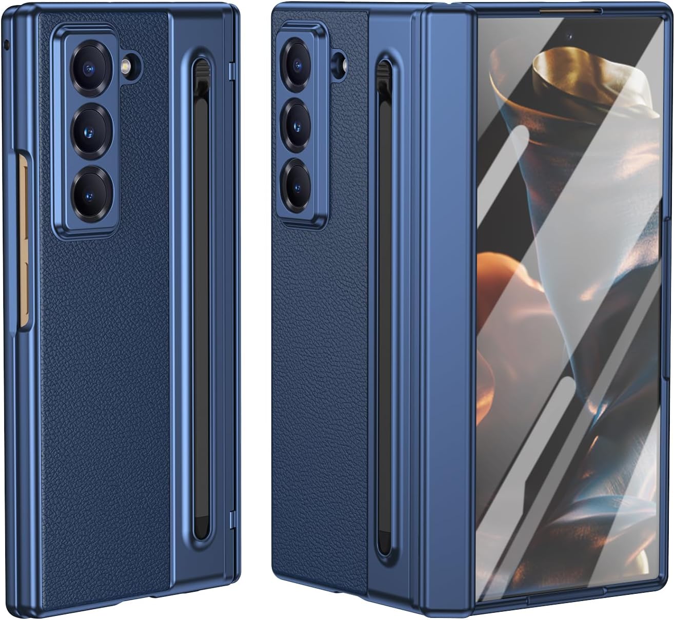 iTape Lightweight phone case for Samsung W25, hinged case supports wireless charging with lens protection, screen protector, complimentary stylus, drop-proof and fingerprint resistant Gold