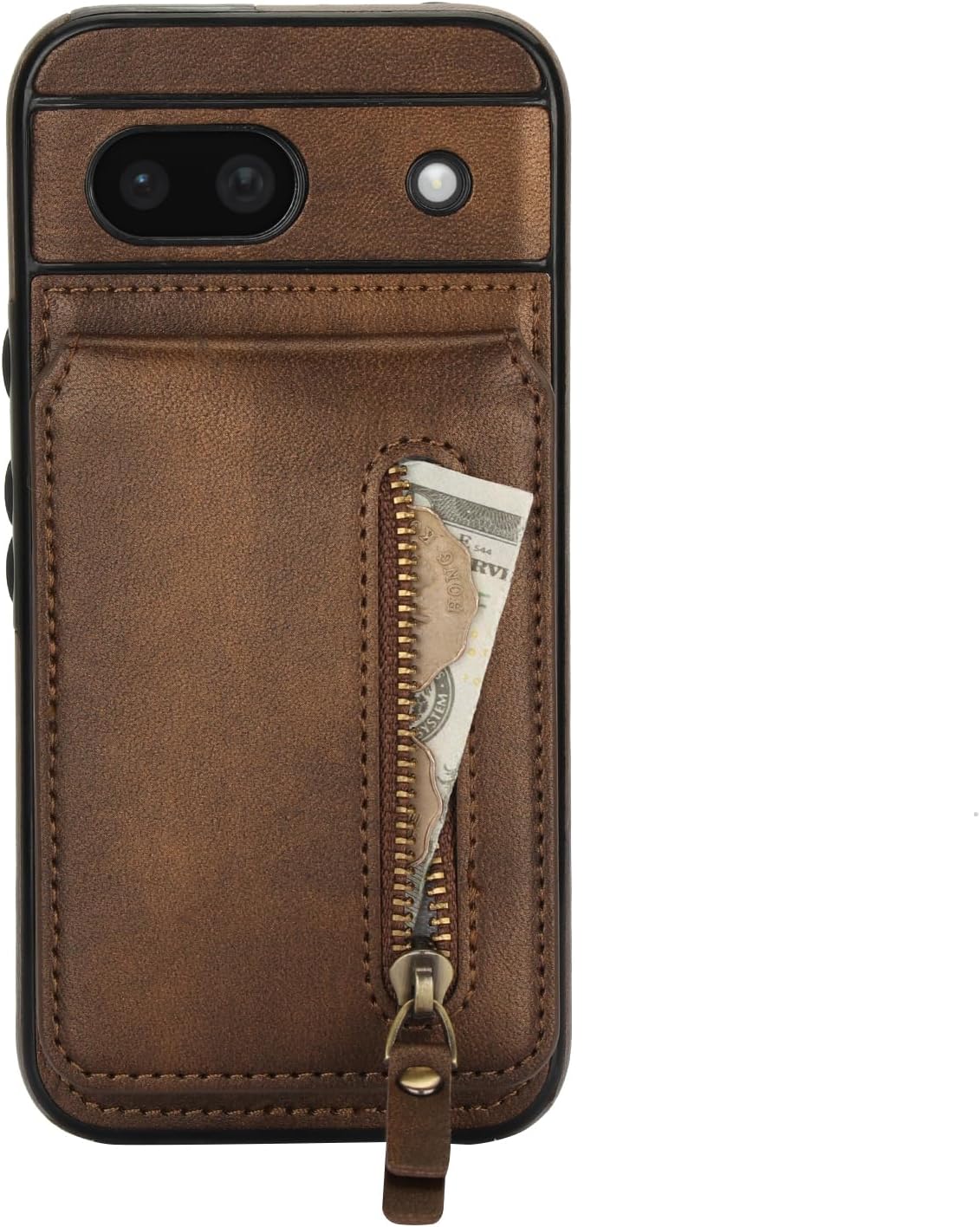 iTape Magnetic card holder phone case suitable for Google Pixel 8A, zipper magnetic split magnetic wallet with adjustable bracket Black