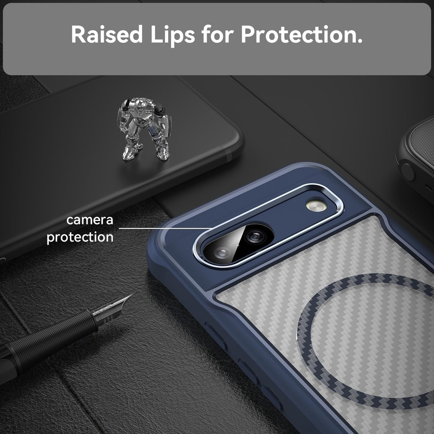 iTape Magnetic carbon fibre case forGoogle Pixel 8a, support wireless charging, carbon fibre shockproof slim case Black