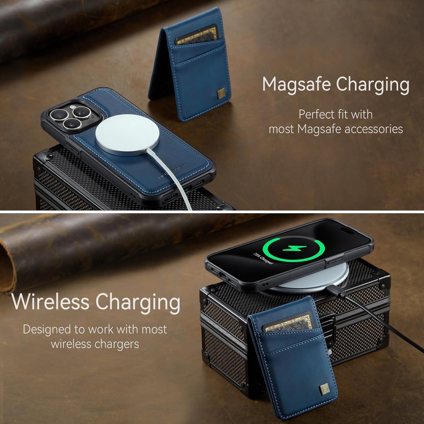 Up and down card holder mobile phone case suitable for iPhone 14 Pro max, RFID (anti-theft), supports car magnetic suction function, card slot wallet holder Black