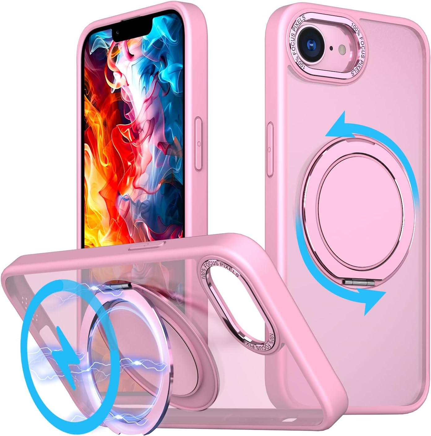 Magnetic phone case for iPhone 16E, mechanical gear 360° rotating bracket supports wireless charging, shockproof ultra-thin shell