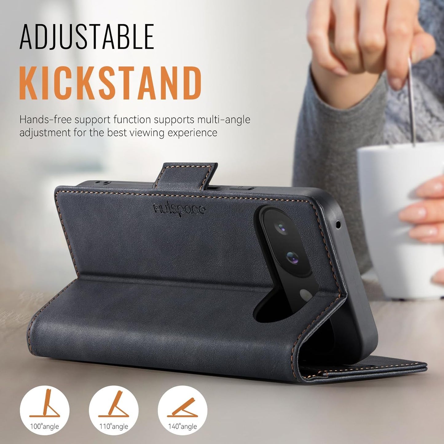 iTape Soft leather wallet case for Google Pixel 9a, RFID (anti-theft), wallet card slot flip cover stand for Google Pixel 9a Support wireless charging Brown