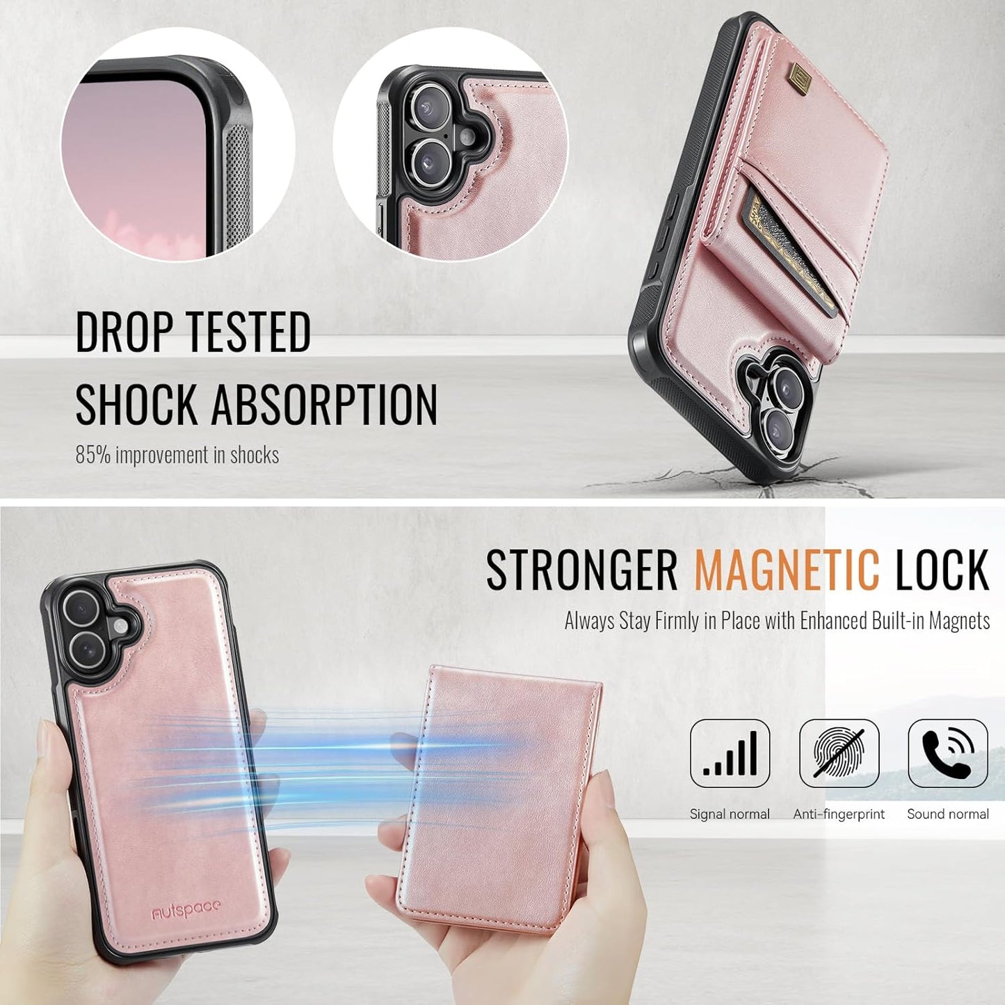 Up and down card holder mobile phone case suitable for iPhone 16 Plus, RFID (anti-theft), supports car magnetic suction function, card slot wallet holder Brown