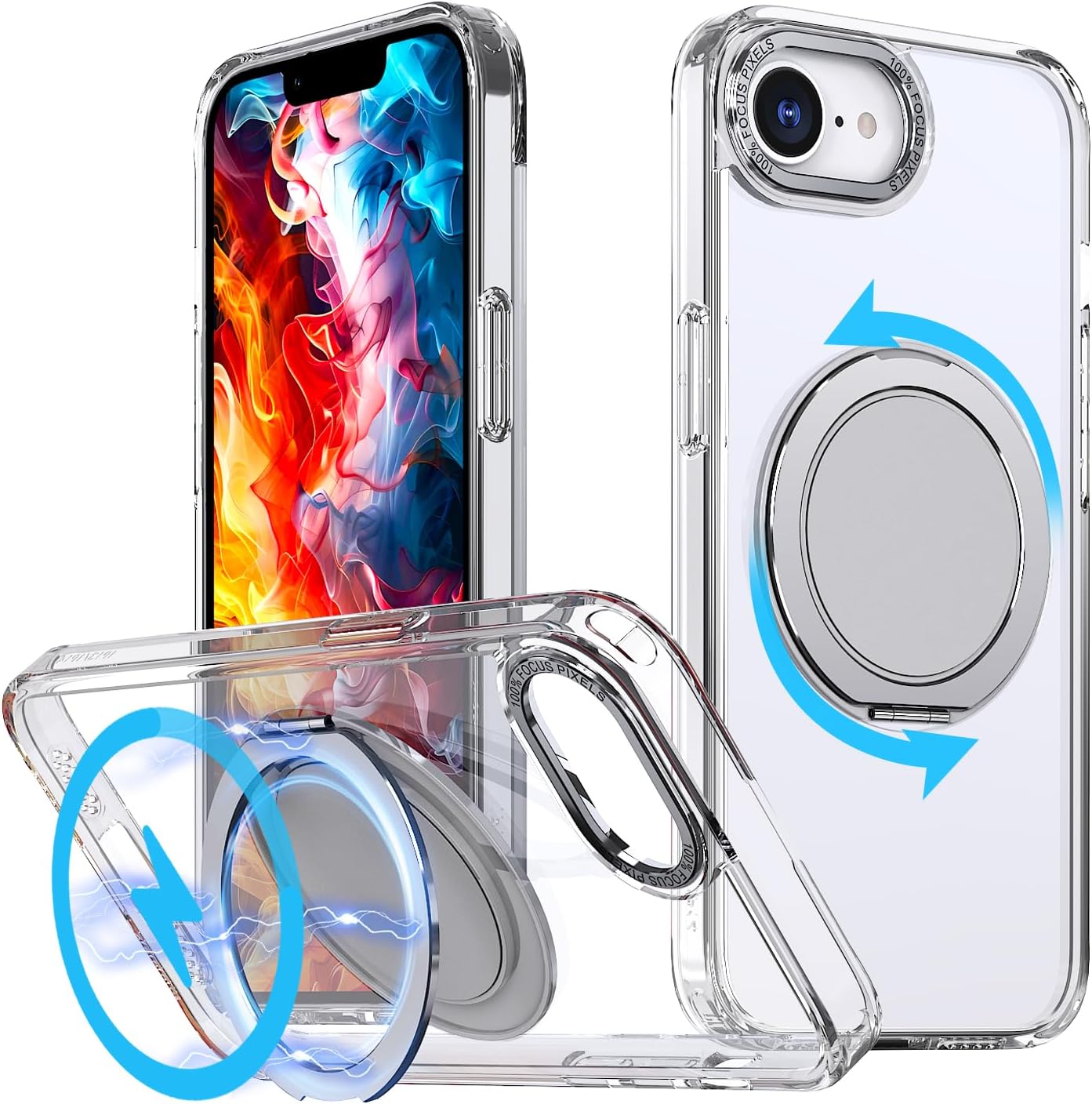 Magnetic phone case for iPhone 16E, mechanical gear 360° rotating bracket supports wireless charging, shockproof ultra-thin shell