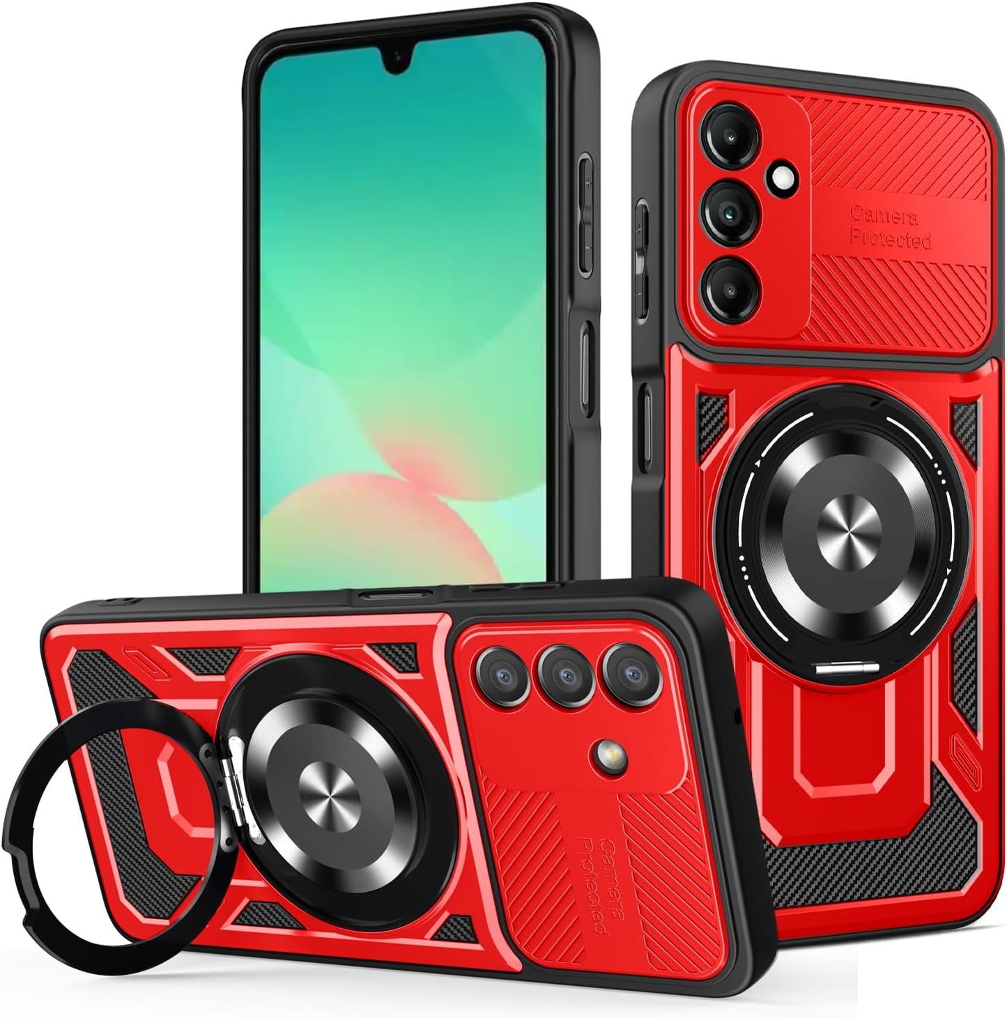 iTape Hard Plated PC Armor Cover for Samsung Galaxy A26 with 360° Rotating Metal Ring Strong Magnetic Car Mount Phone Case Support wireless charging