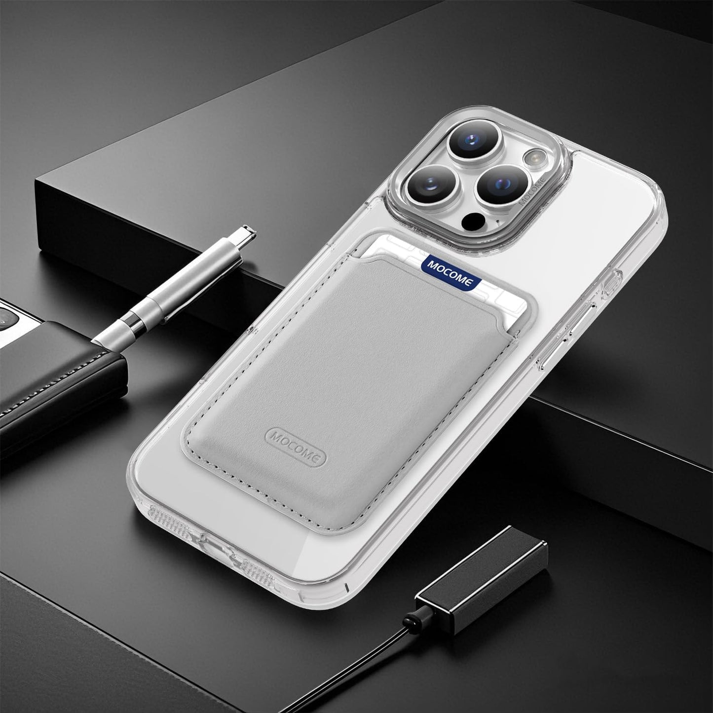 Magnetic transparent phone case for iPhone 16 Pro max, supports wireless charging, military-grade drop-proof, compatible with iPhone 16 Pro max Car magnetic bracket 2 in 1 magnetic card holder