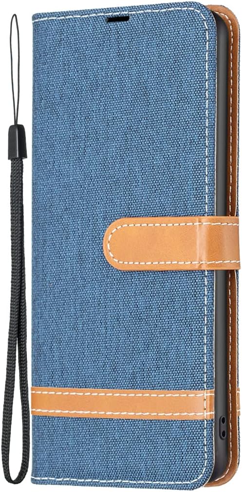 Colorblock Denim Wallet Phone Case for iPhone 16E, Wallet Phone Case Flip Stand, Credit Card Slot Wallet Wrist strap Green