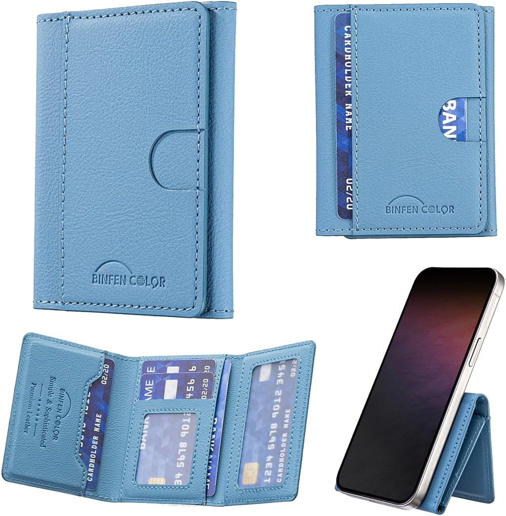 iTape Leather Magnetic Phone Wallet Compatible with Various Phone Models Android and iOS, Solid Color Magnetic Card Holder Ultra-thin Trifold Wallet Card Holder Flip Stand Red