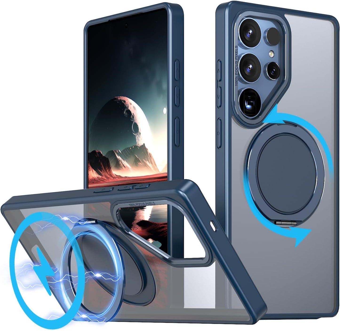 iTape Magnetic phone case for Samsung Galaxy S25 Ultra, mechanical gear 360° rotating bracket supports wireless charging, shockproof ultra-thin shell Gray