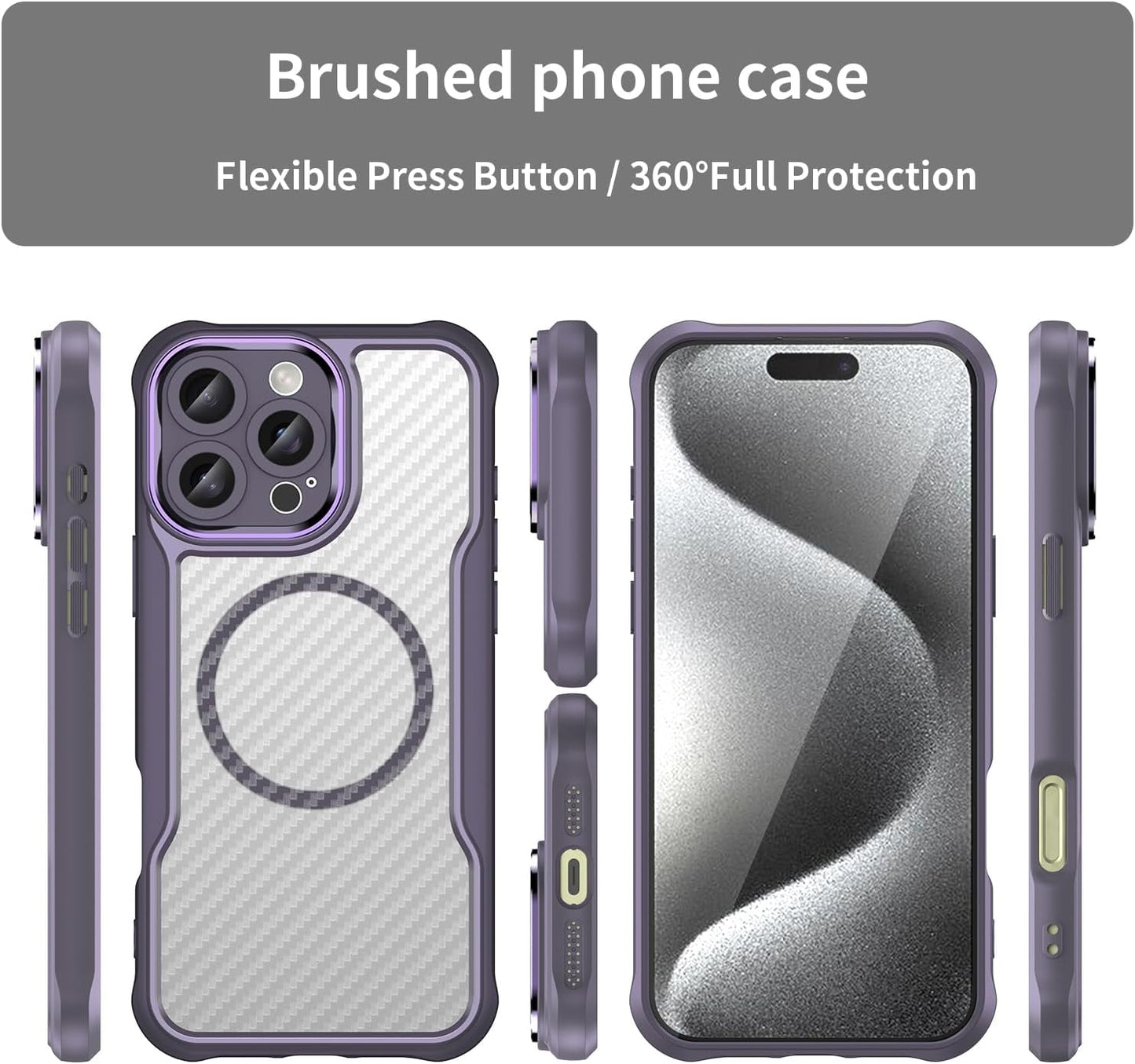 Magnetic carbon fibre case for iPhone 16 Pro max, support wireless charging, carbon fibre shockproof slim case Black