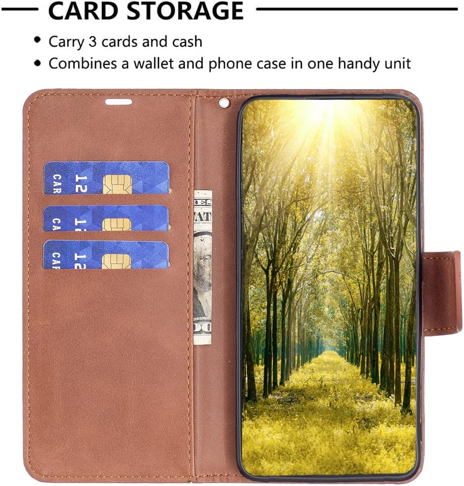 iTape Solid lambskin leather phone case for Samsung Galaxy S25 Edge, snap wallet style case, flip stand shock protection Brown