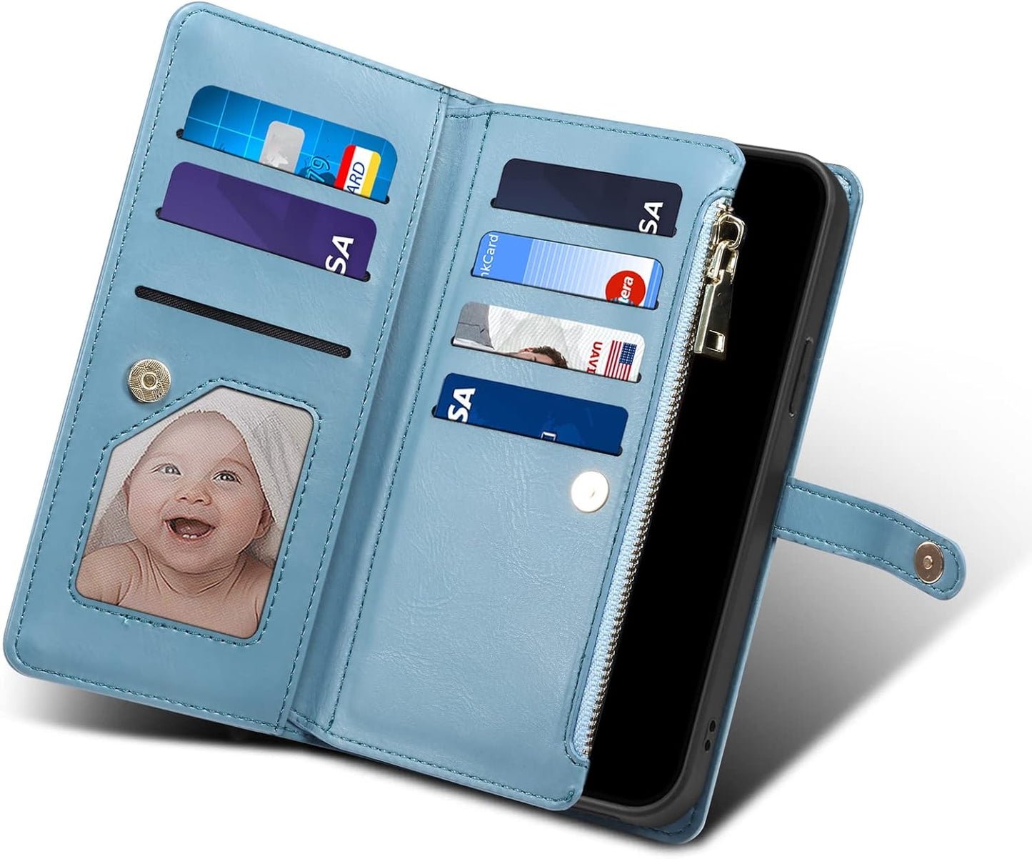 iTape Wallet case for Samsung Galaxy S24 Ultra, card slot photo frame flip stand phone protective case (RFID anti-theft brush) with wrist strap, cross-body strap Orange