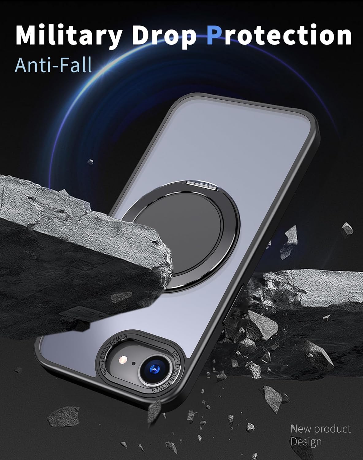 Magnetic phone case for iPhone 16E, mechanical gear 360° rotating bracket supports wireless charging, shockproof ultra-thin shell