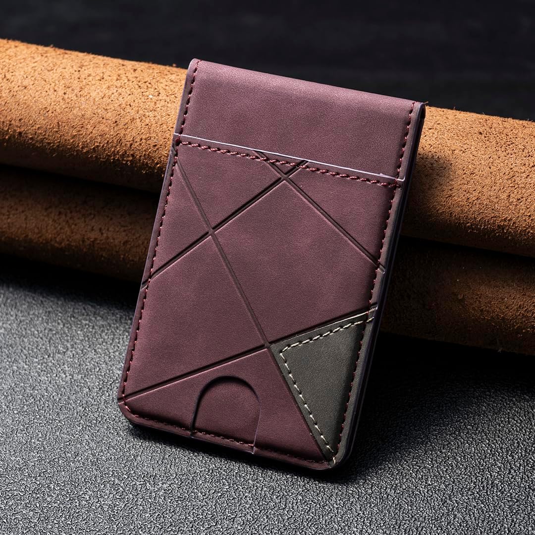 iTape Leather Magnetic Phone Wallet Compatible with Various Phone Models Android and iOS, Magnetic card holder with vertical prism Ultra-thin Trifold Wallet Card Holder Flip Stand Red