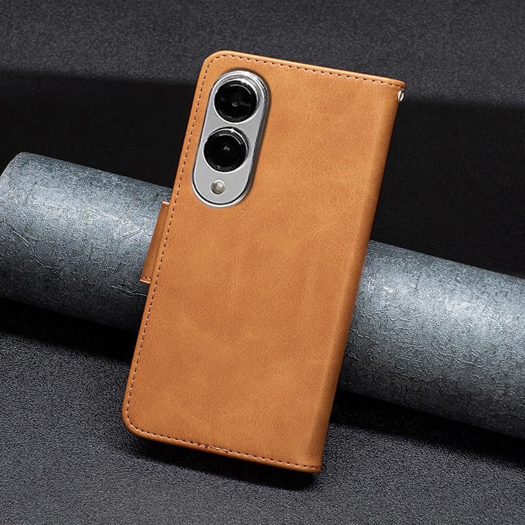 iTape Solid lambskin leather phone case for Samsung Galaxy S25 Edge, snap wallet style case, flip stand shock protection Brown