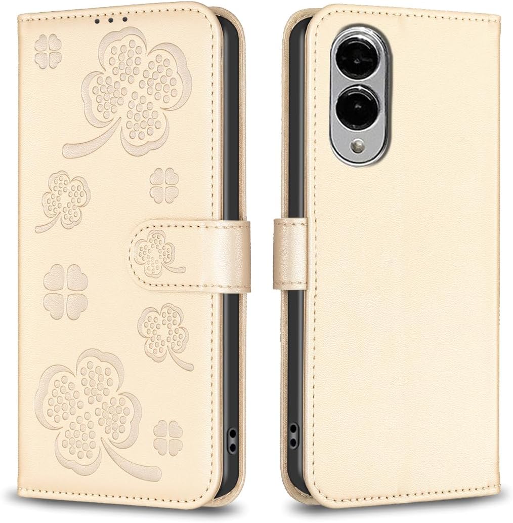 iTape Wallet Leather Case for Samsung Galaxy S25 Edge, Embossed Four Leaf Clover Design, Magnetic Snap Wallet Case, Flip Shockproof Case Red