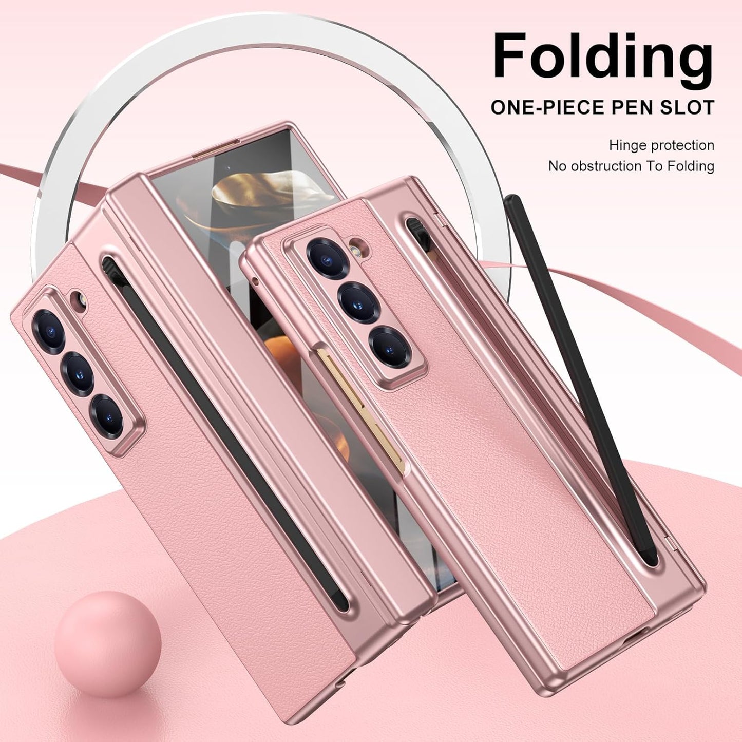iTape Lightweight phone case for Samsung W25, hinged case supports wireless charging with lens protection, screen protector, complimentary stylus, drop-proof and fingerprint resistant Gold