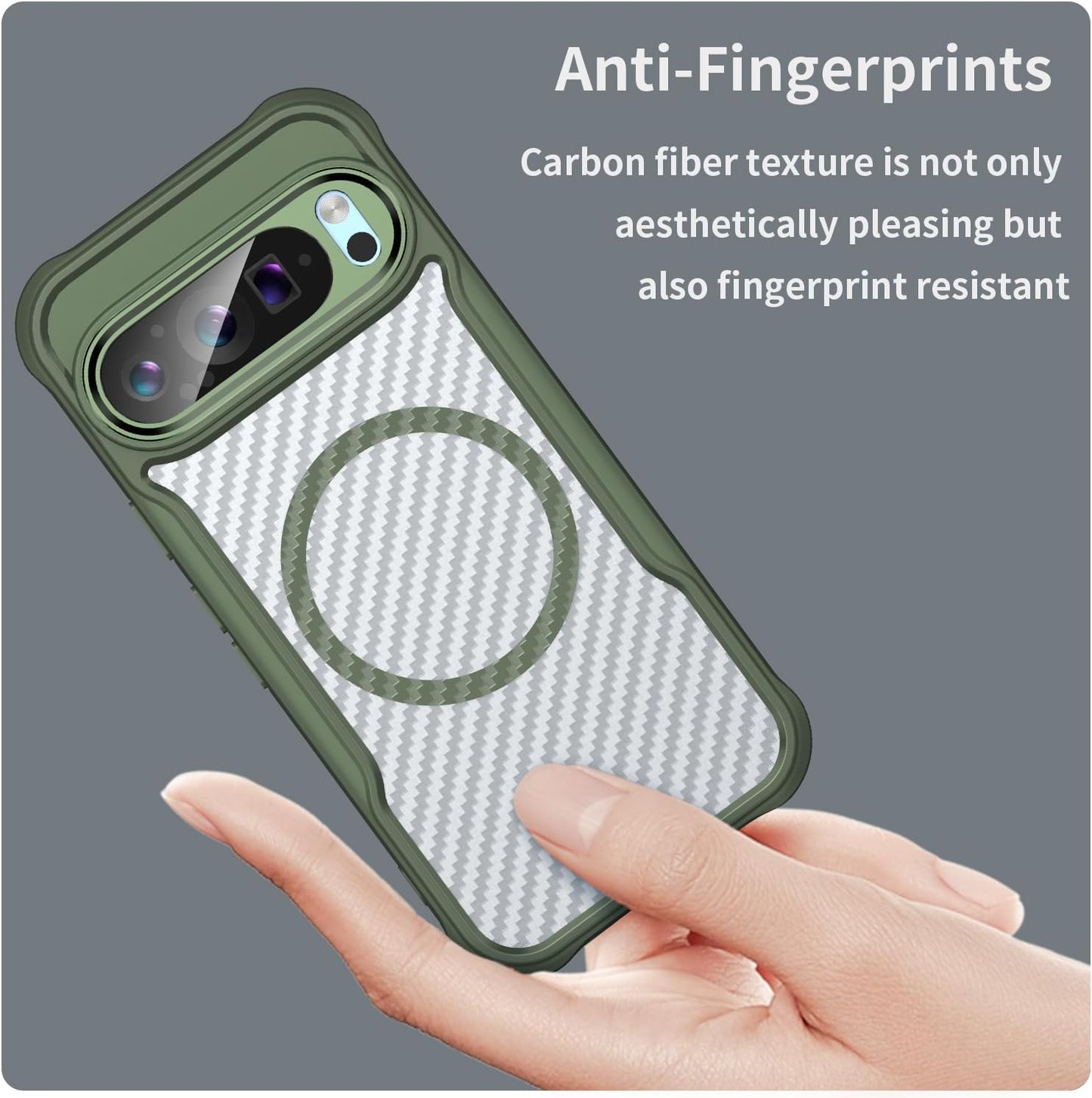 iTape Magnetic carbon fibre case for Google Pixel 9 Pro, support wireless charging, carbon fibre shockproof slim case Black