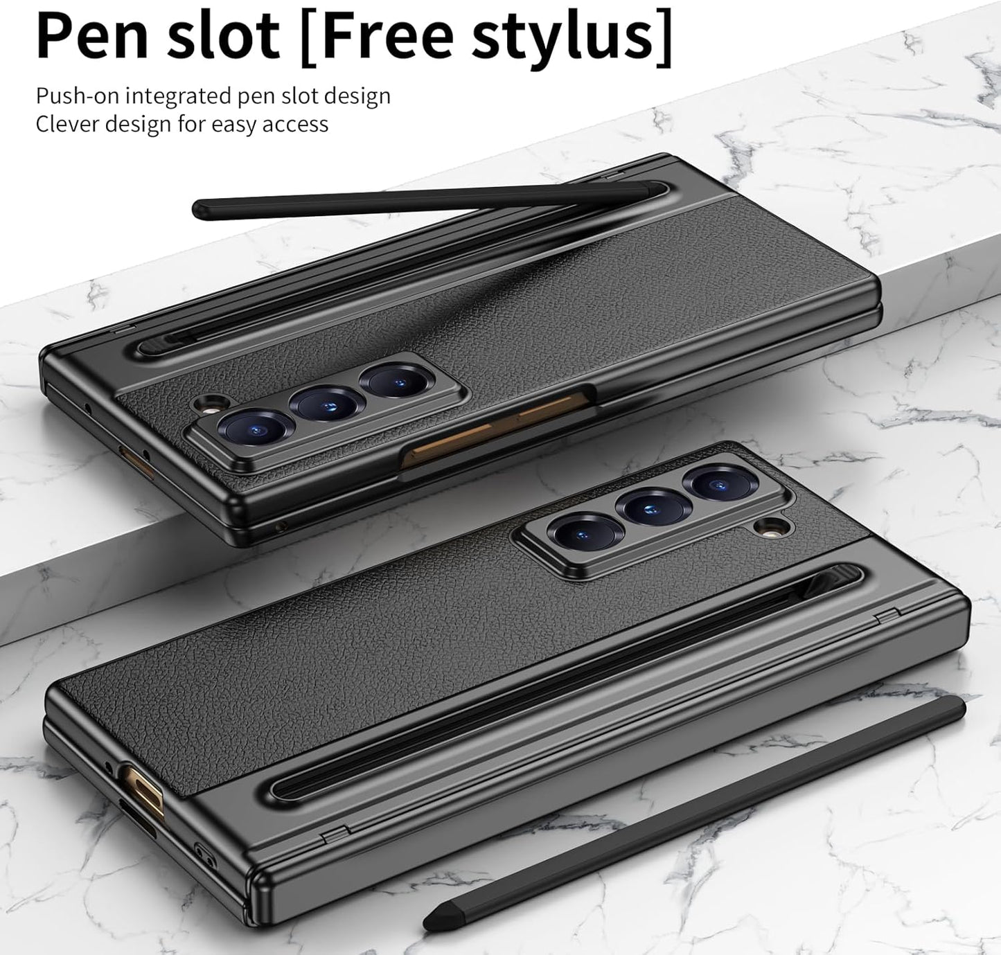 iTape Lightweight phone case for Samsung W25, hinged case supports wireless charging with lens protection, screen protector, complimentary stylus, drop-proof and fingerprint resistant Gold