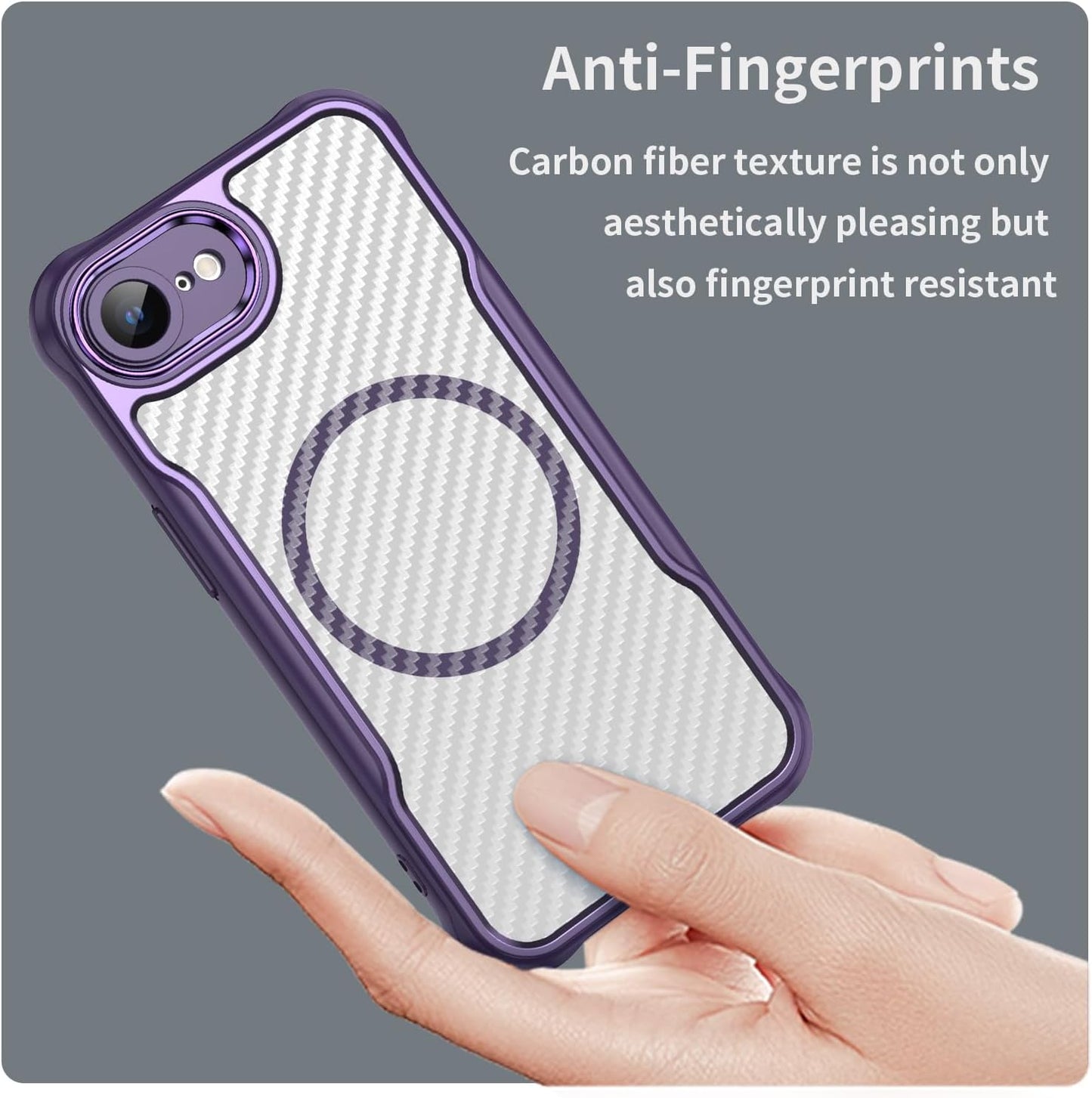 Magnetic carbon fibre case for iPhone 16E, support wireless charging, carbon fibre shockproof slim case Purple