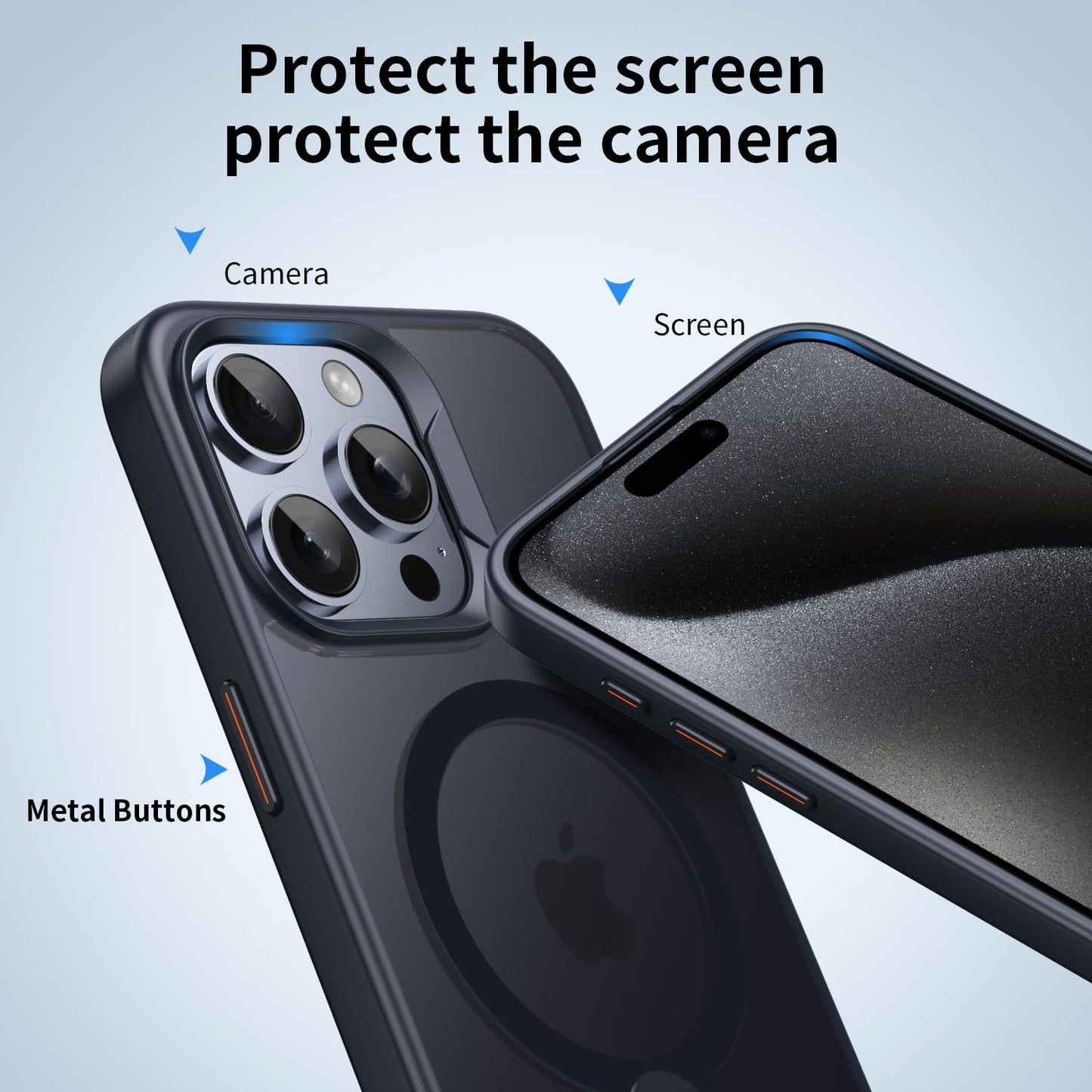 Magnetic phone case for iPhone 15 Pro max, supports wireless charging, 360° rotating invisible bracket, military-grade anti-drop protection Black
