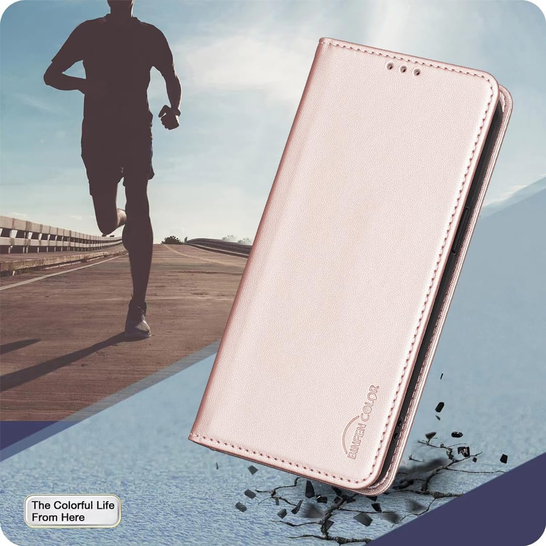 Leather Phone Case for iPhone 16E, Magnetic Leather Wallet Case, Flip Stand Shockproof Protection Gold