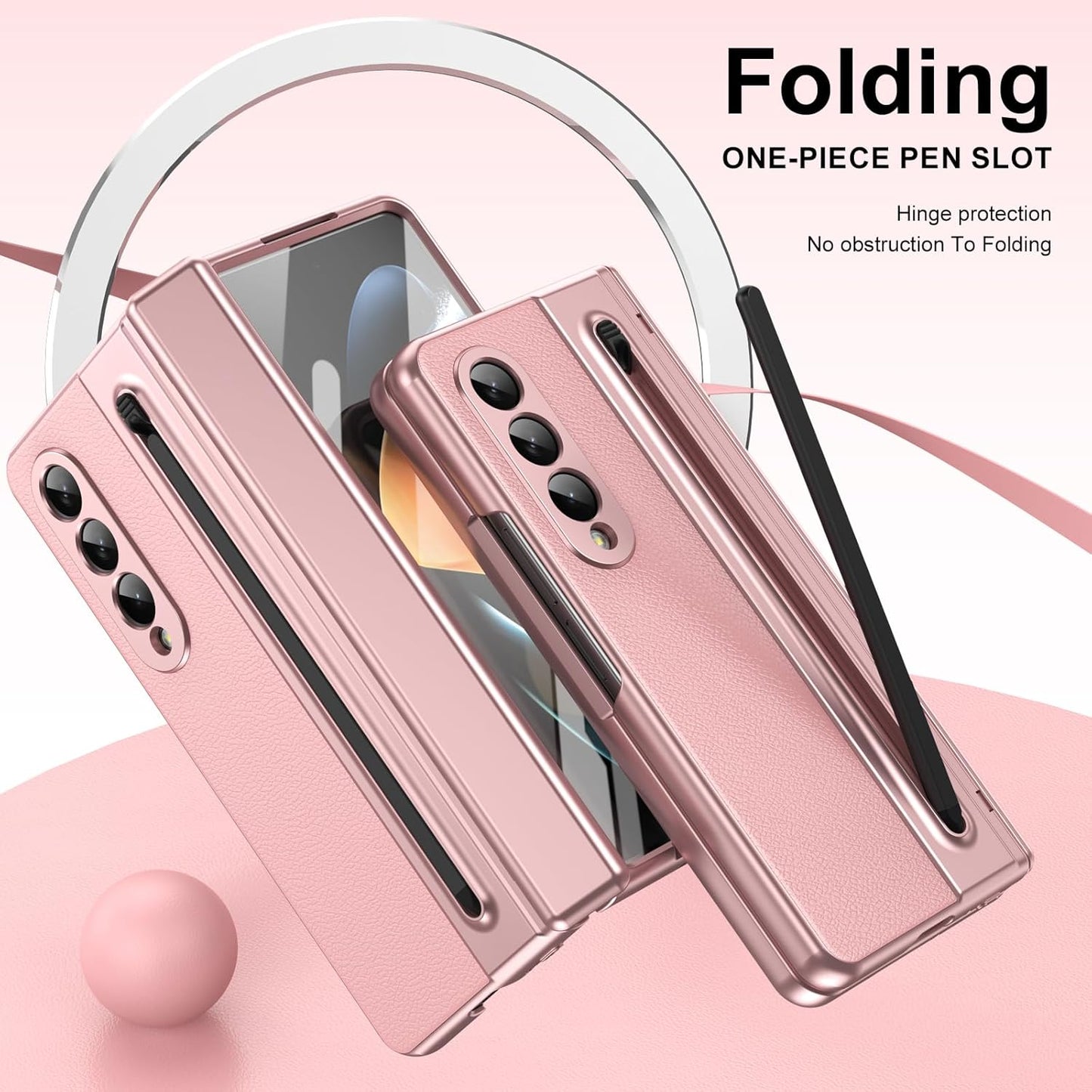iTape Lightweight phone case for Samsung Galaxy Z Fold4, hinged case supports wireless charging with lens protection, screen protector, complimentary stylus, drop-proof and fingerprint resistant Blue