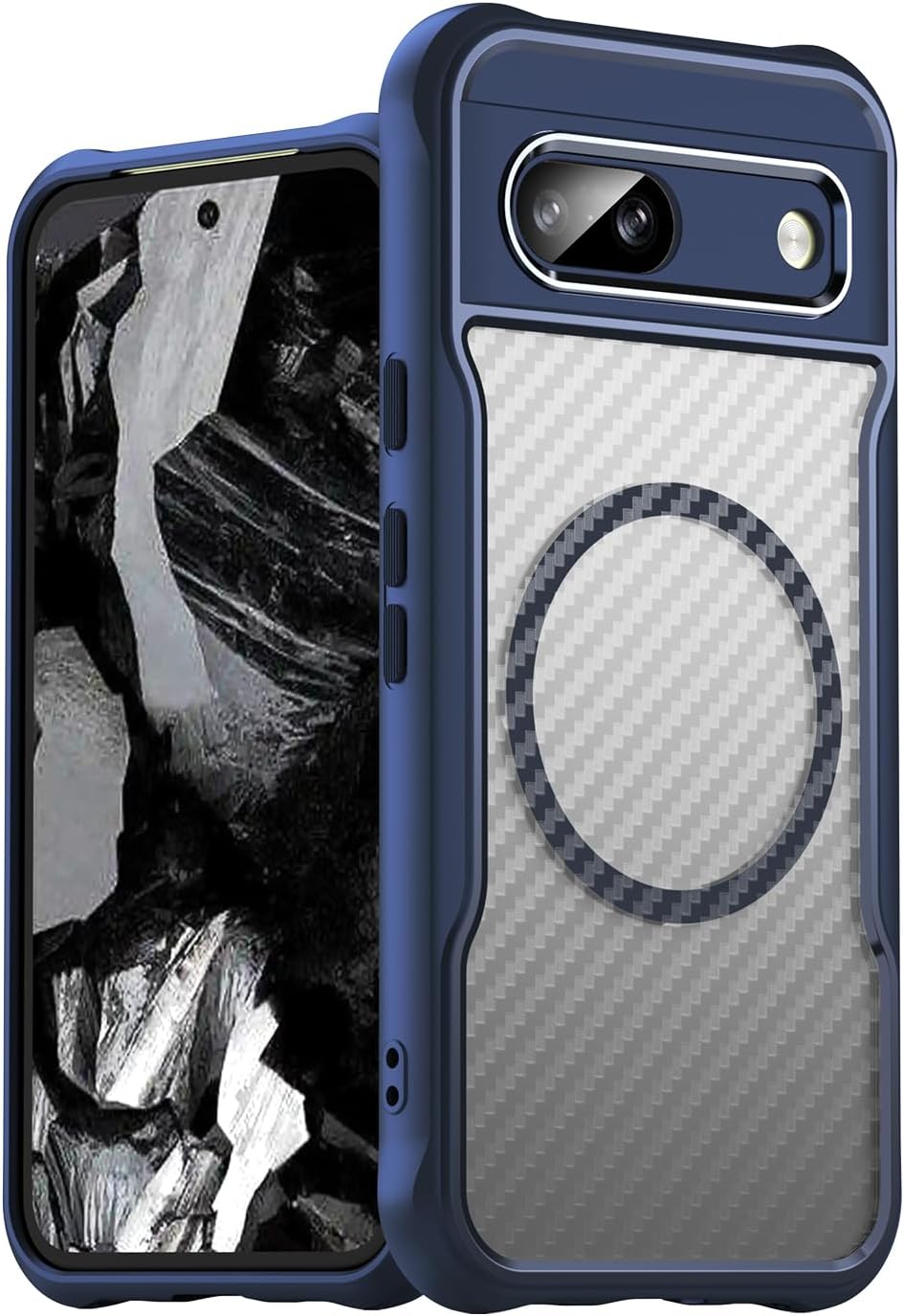iTape Magnetic carbon fibre case forGoogle Pixel 8a, support wireless charging, carbon fibre shockproof slim case Black