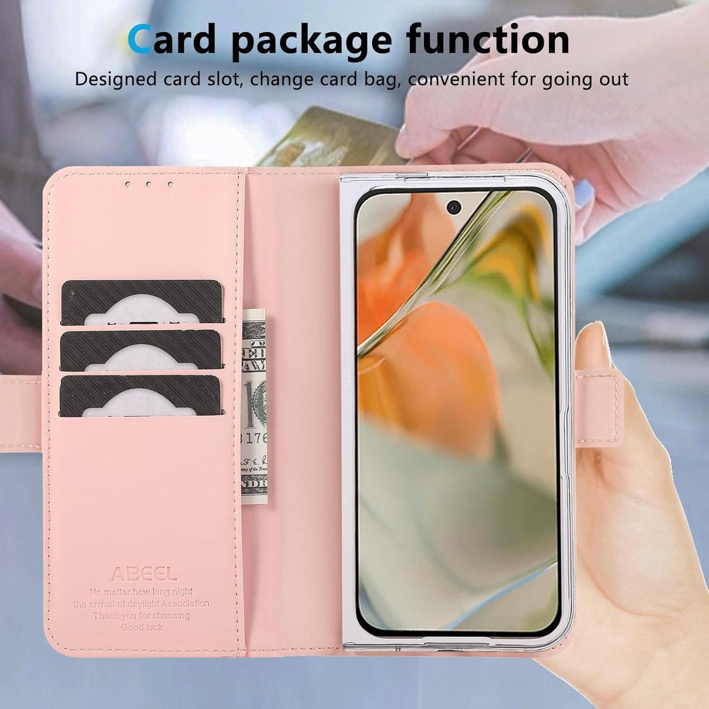 iTape Folding Magnetic Leather Case for Google Pixel 9 Pro Fold, RFID Anti-theft Wallet Phone Case, Multi-Card Slot Magnetic Flip Cover Holder Pink