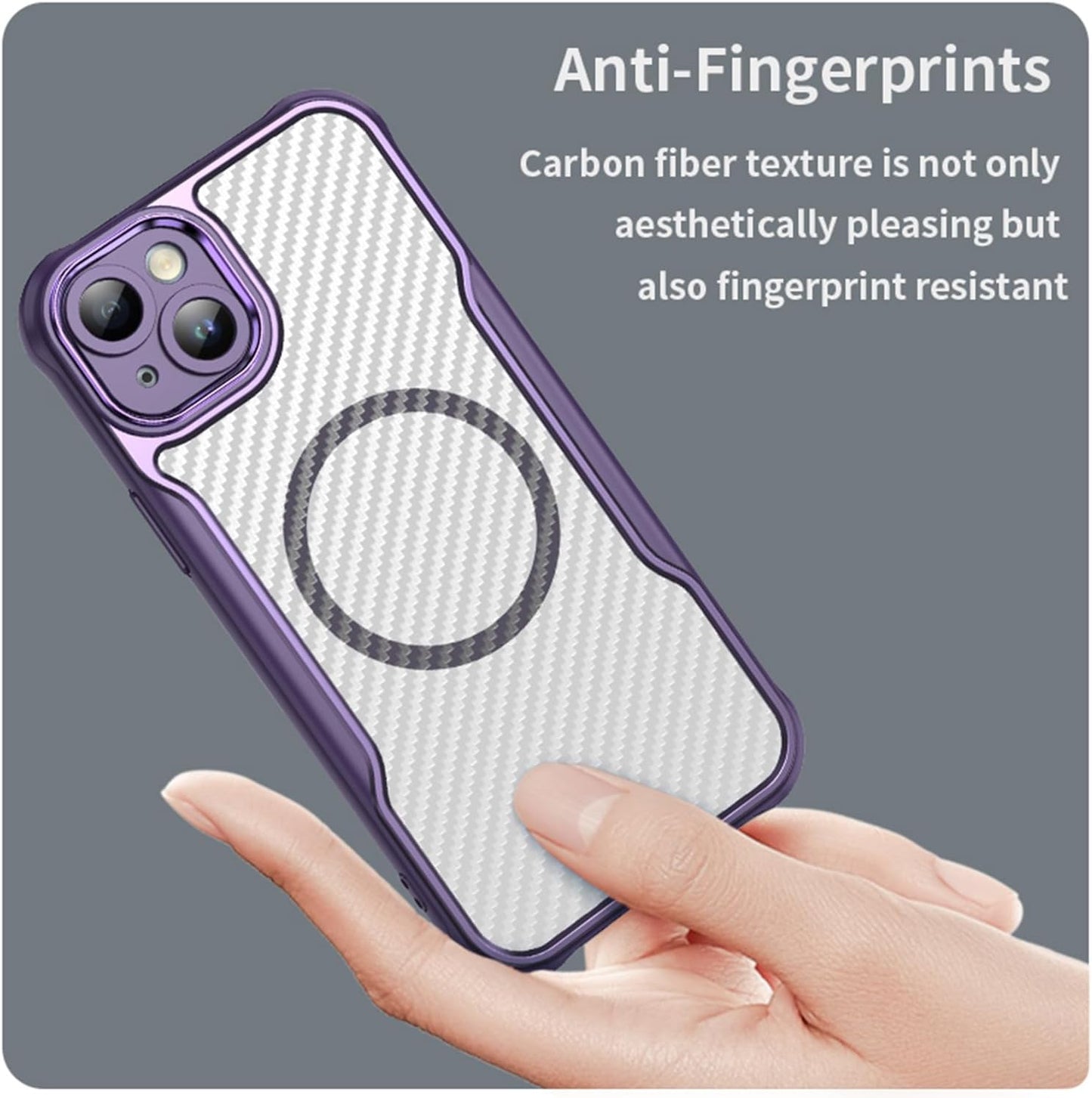 Magnetic carbon fibre case for iPhone 15 Plus, support wireless charging, carbon fibre shockproof slim case Black