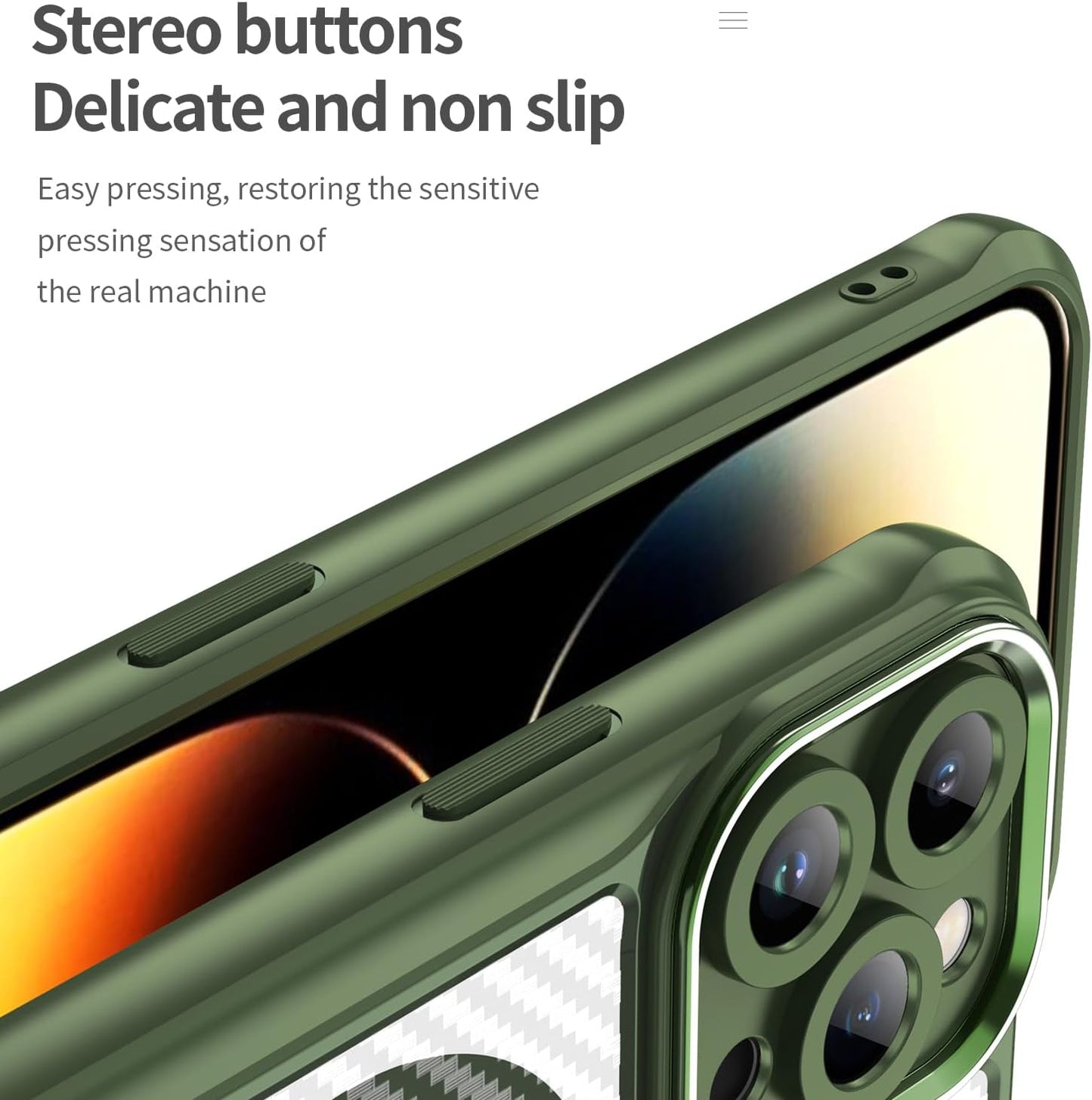 Magnetic carbon fibre case for iPhone 14 Pro max, support wireless charging, carbon fibre shockproof slim case Green