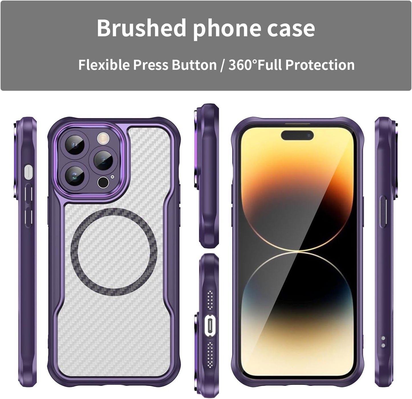 Magnetic carbon fibre case for iPhone 14 Pro max, support wireless charging, carbon fibre shockproof slim case Green
