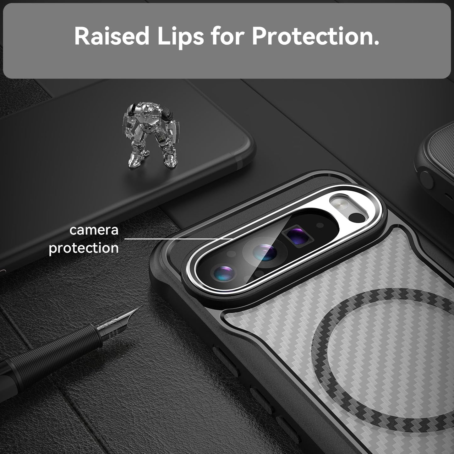 iTape Magnetic carbon fibre case for Google Pixel 9 Pro XL 5G, support wireless charging, carbon fibre shockproof slim case Green