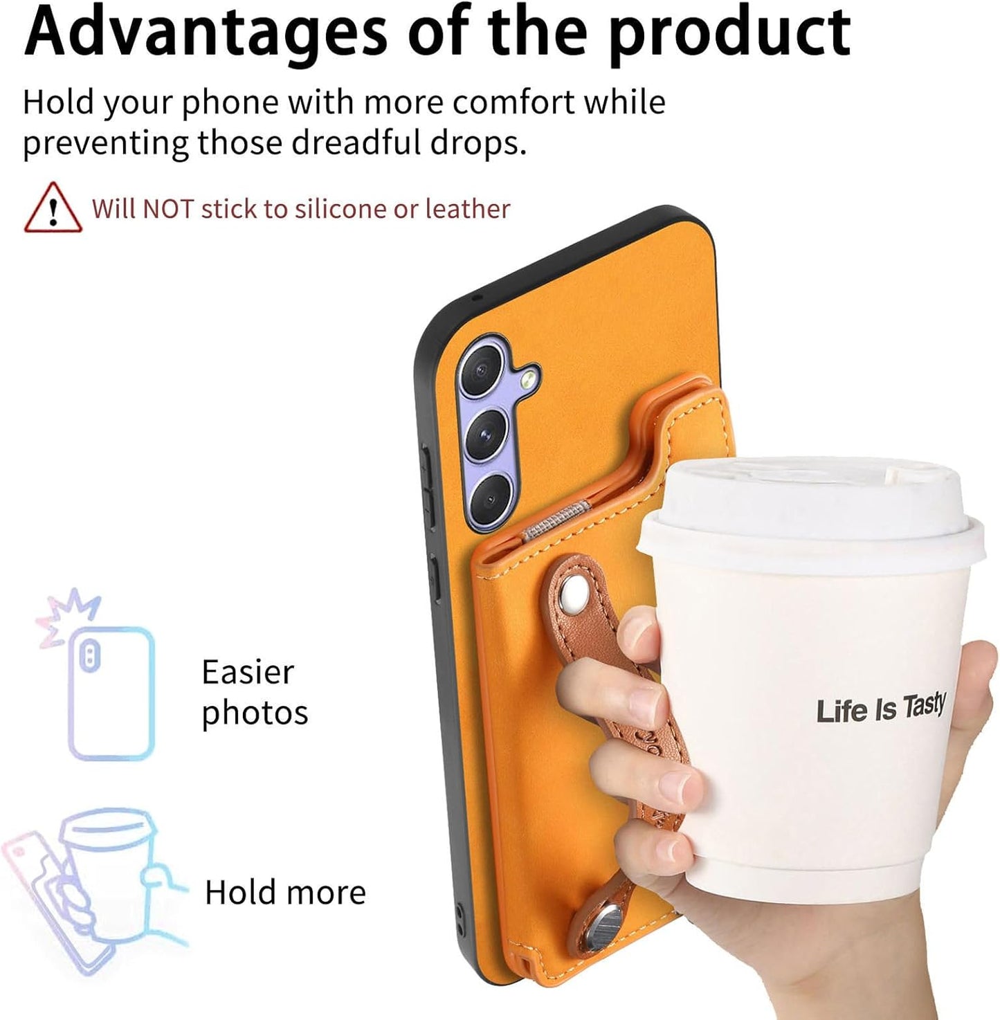 iTape Retro magnetic mobile phone case for Samsung Galaxy S25+, wireless charging magnetic car mount, Card slot, card holder, wrist strap bracket RFID anti-theft card Orange