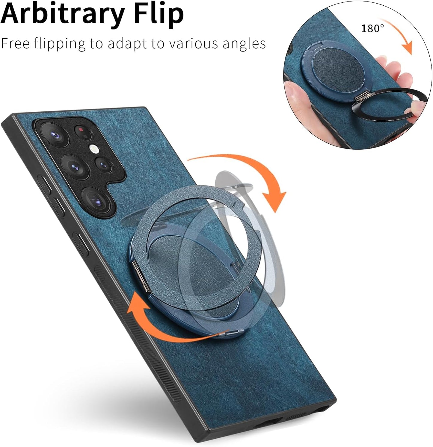 iTape Retro magnetic mobile phone case for Samsung Galaxy S25 Ultra, wireless charging magnetic car mount, round ring 360% rotating mount Green