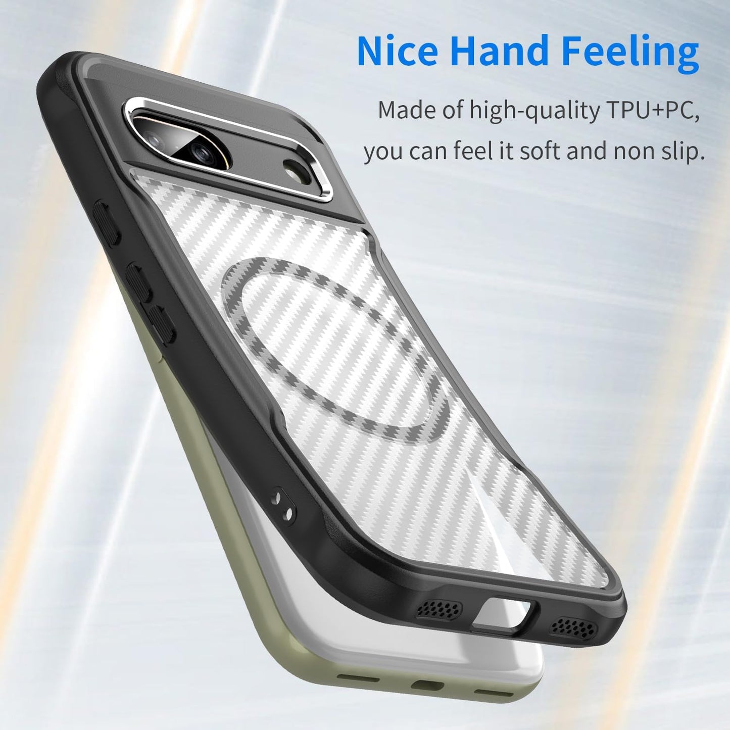 iTape Magnetic carbon fibre case forGoogle Pixel 8a, support wireless charging, carbon fibre shockproof slim case Black