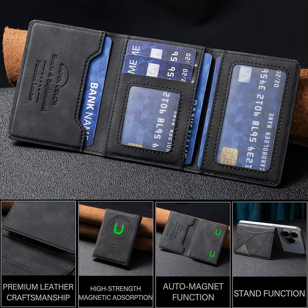 iTape Leather Magnetic Phone Wallet Compatible with Various Phone Models Android and iOS, Ultra-thin Trifold Wallet Card Holder Flip Stand Purple
