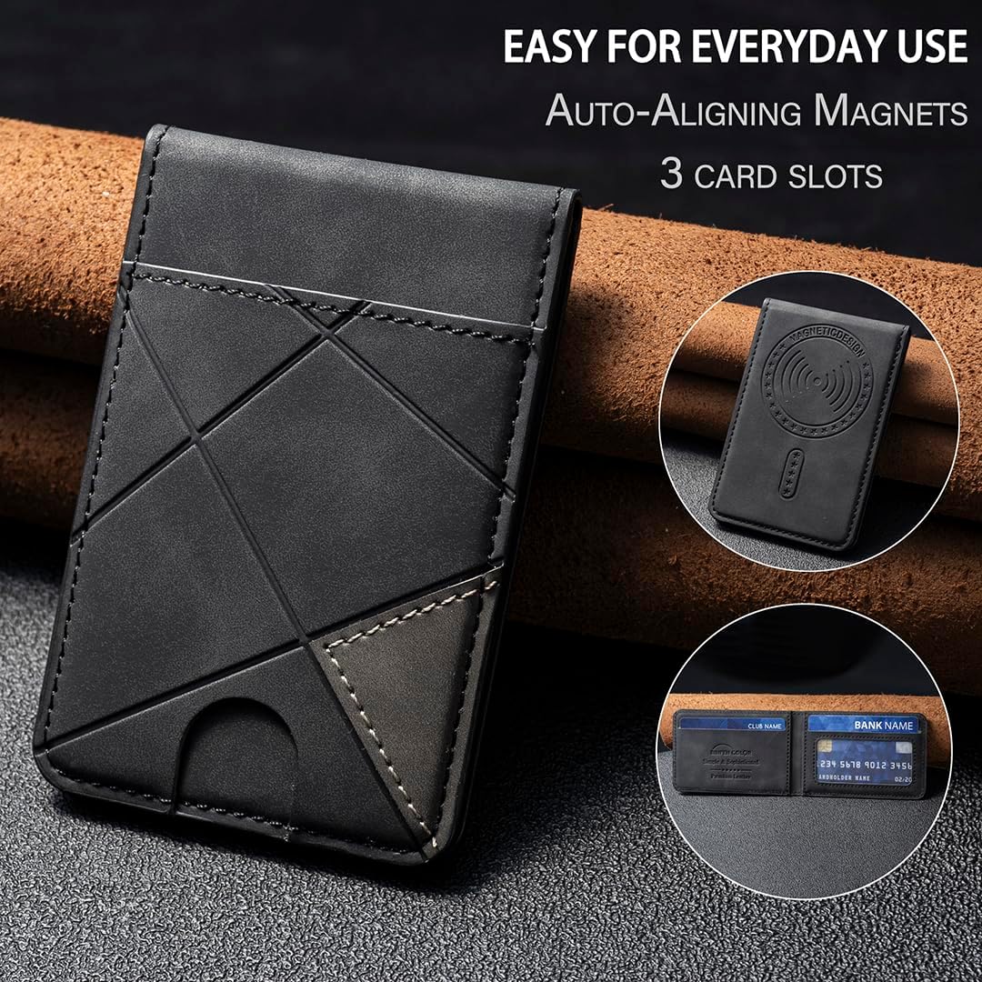 iTape Leather Magnetic Phone Wallet Compatible with Various Phone Models Android and iOS, Magnetic card holder with vertical prism Ultra-thin Trifold Wallet Card Holder Flip Stand Red