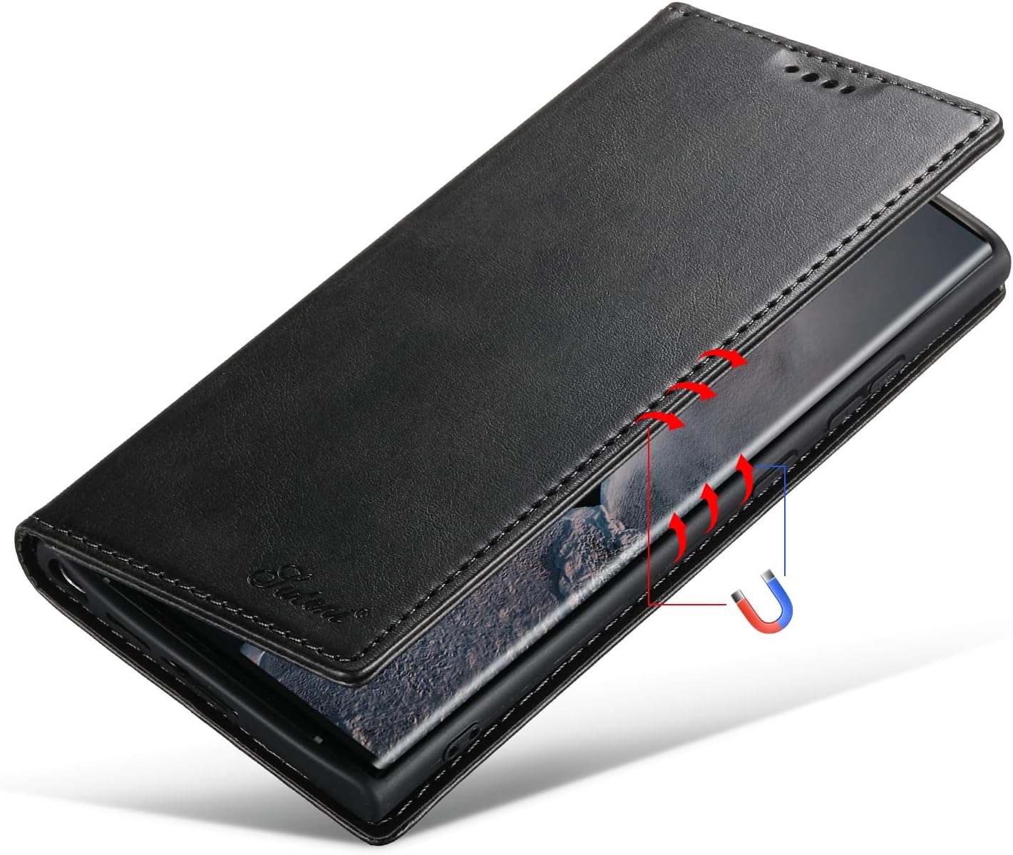 iTape Wallet phone case for Samsung Galaxy S24 Ultra, magnetic flip cover stand, leather phone case for Samsung Galaxy S24 Ultra Leather phone case Red