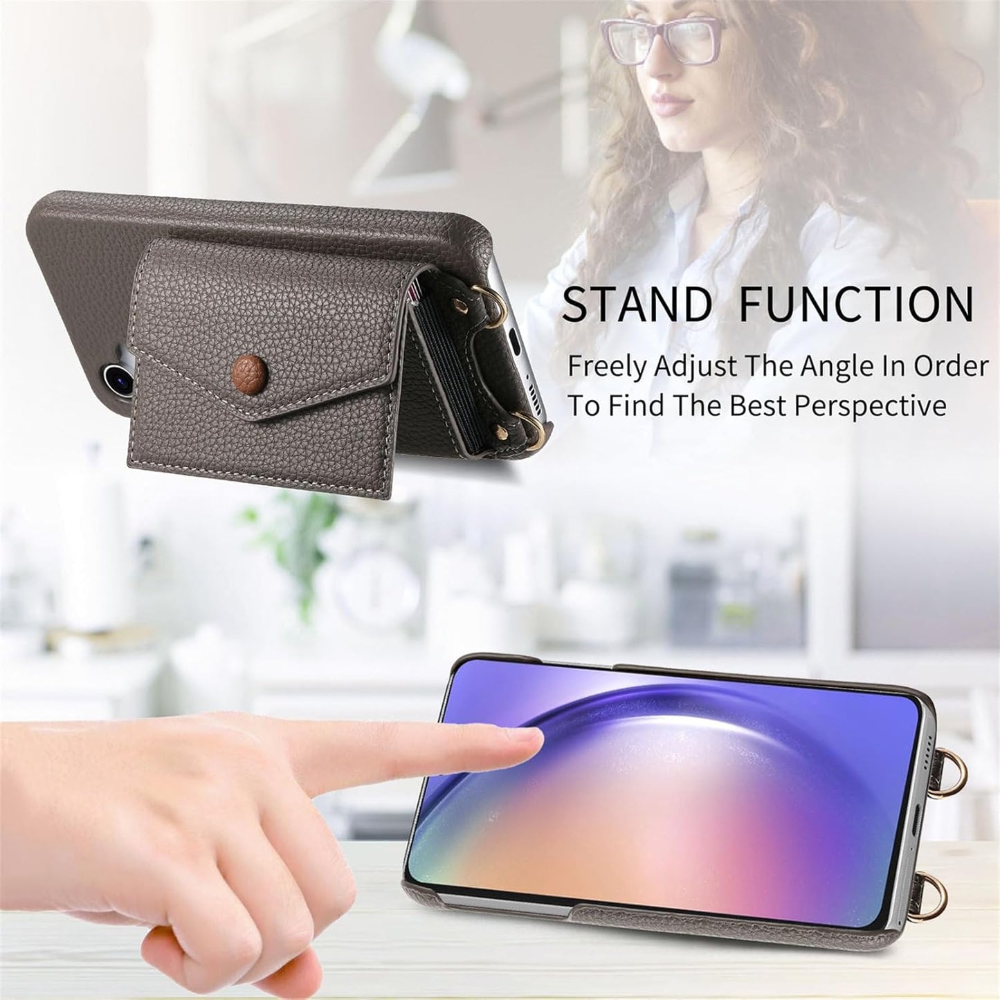 iTape Card Holder Wallet Phone Case for Samsung Galaxy A55, Shockproof Ultra-thin Phone Case, Makeup Mirror with Crossbody Strap Pink